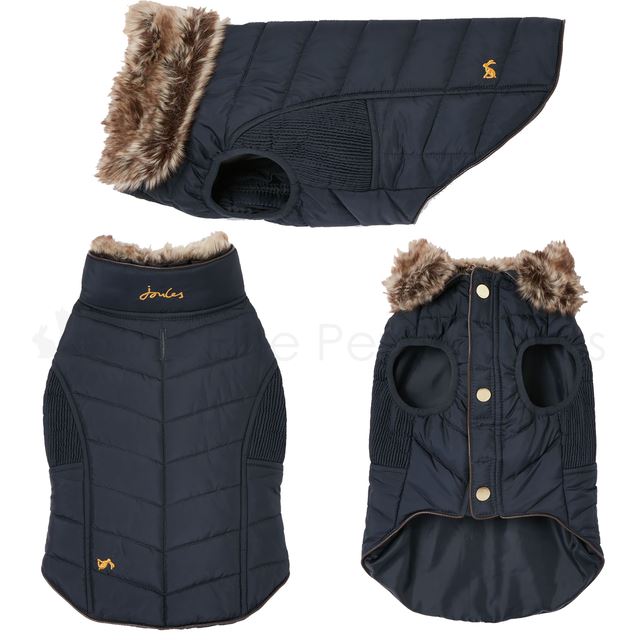Joules Dog Coat Quilted Cherington Faux Fur Warm Jacket Navy S or M eBay