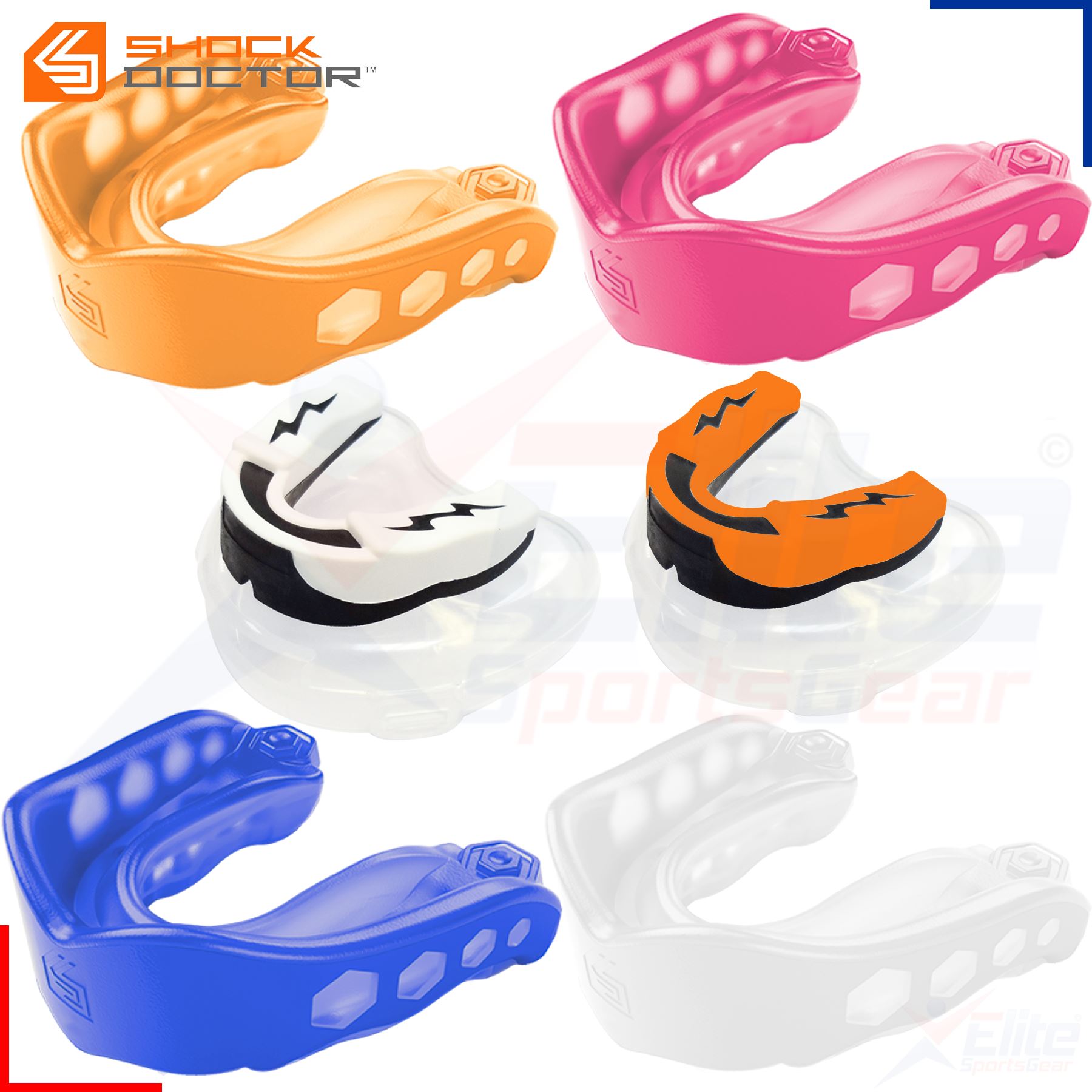 Shock Doctor v2 Gel Max Mouth Guard Mouthguard Gum Shield Orange Pink