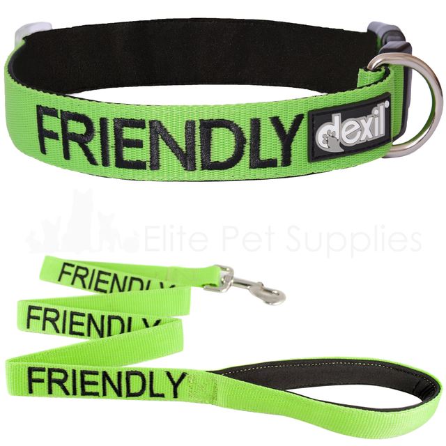 Dexil FRIENDLY Worded Dog Lead, Buckle Collar, Strap, Vest Harness or