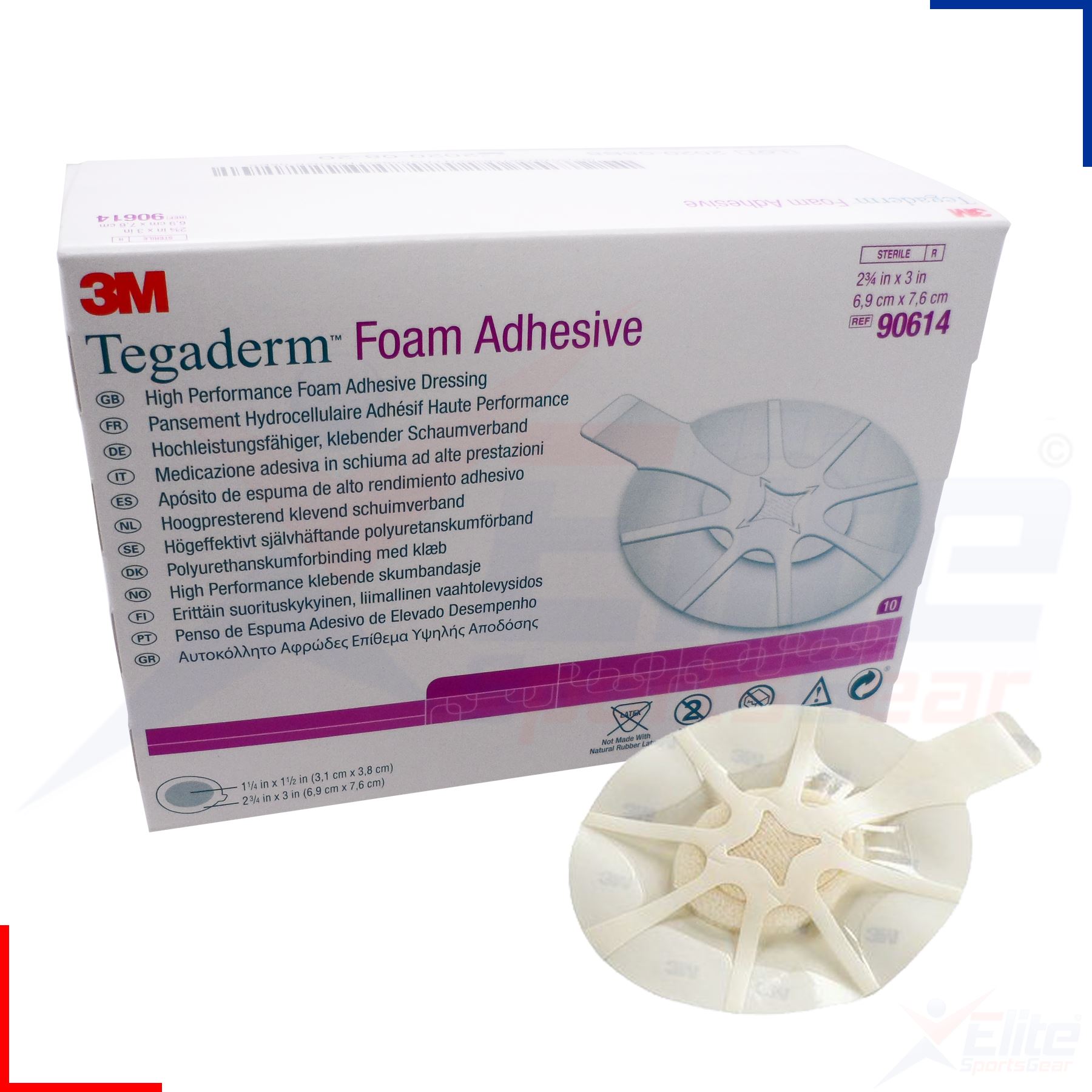 3M Tegaderm 90614 Foam Adhesive Wound Dressing 6.9cm x 7.6cm Breathable