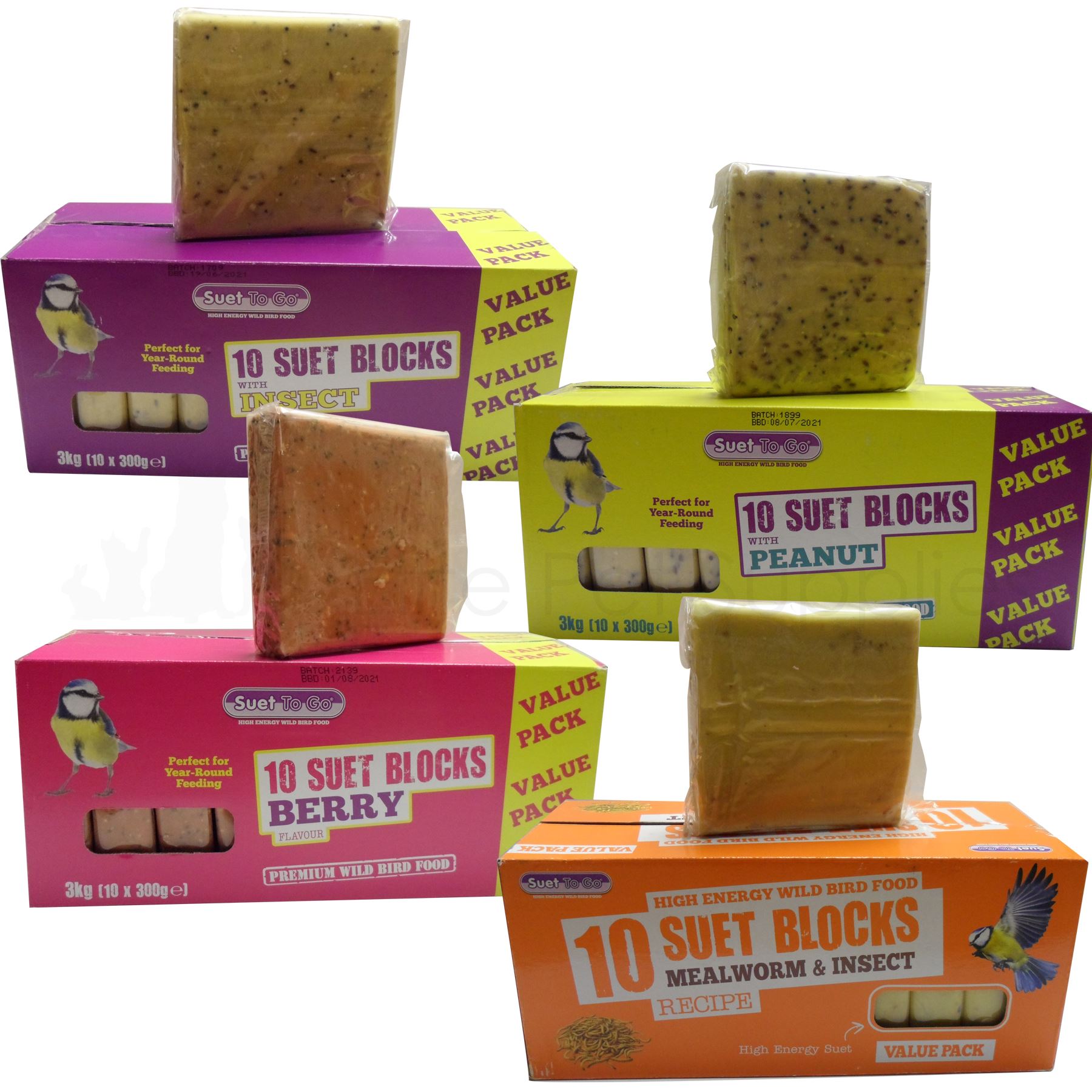 Suet Blocks High Energy Wild Bird Food All Year Feed Berry, Mealworm