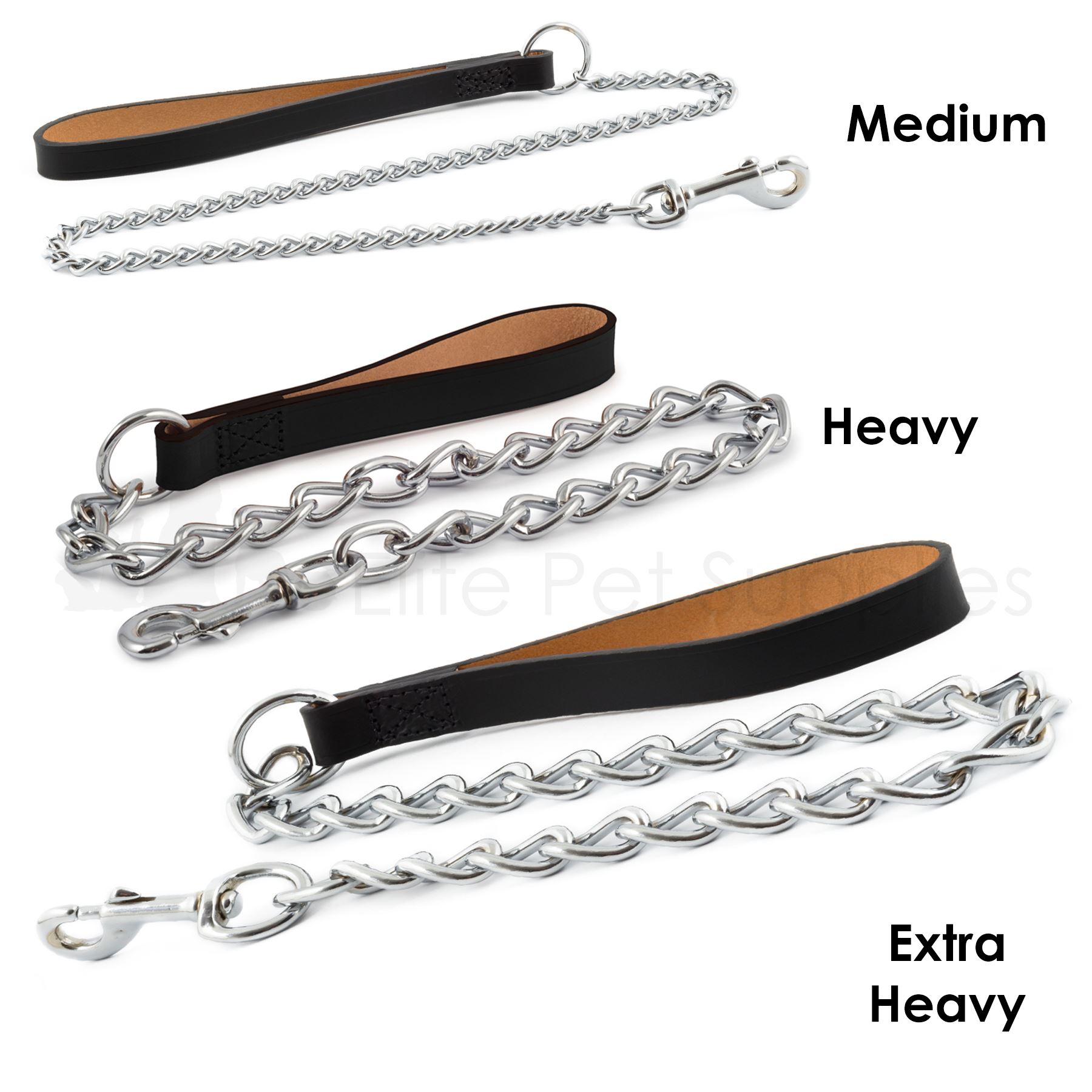 Ancol Leather Chain Dog Lead Heavy or Extra Heavy - Red, Black or Tan 80cm - Picture 6 of 8