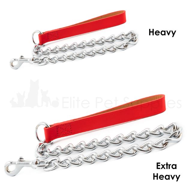 Ancol Leather Chain Dog Lead Heavy or Extra Heavy - Red, Black or Tan 80cm - Picture 4 of 8