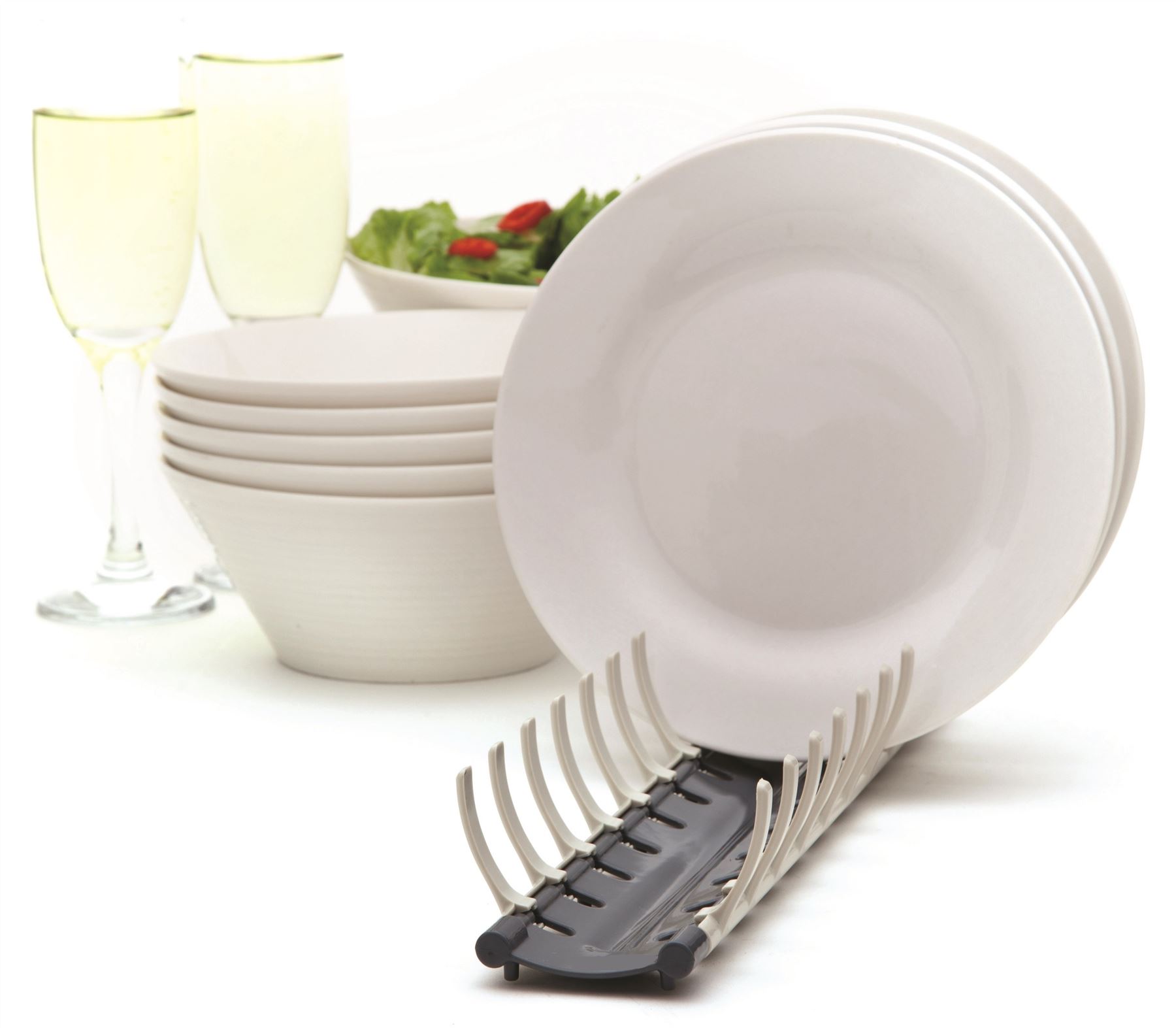 HUTZLER GREY FOLDING COMPACT PORTABLE PLATE DISH DRAINER RACK HOLDER