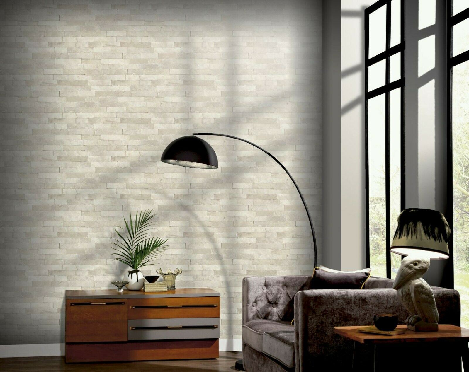 Arthouse Wallpaper Slate Brick Grey Taupe Heavyweight Textured Vinyl Paste Wall - Picture 6 of 8