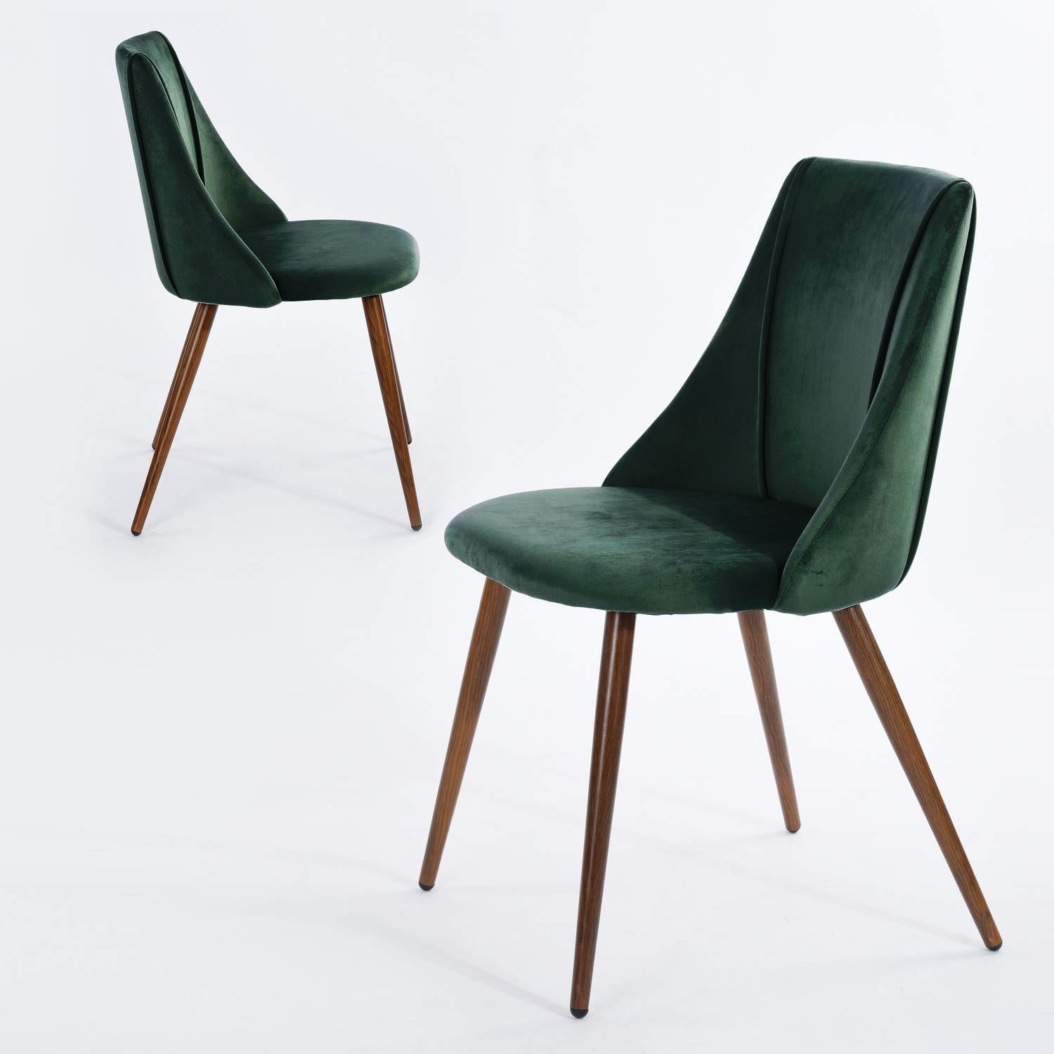 2Pcs Lule Velvet Dining Chairs with Walnut Legs Green/Grey Home Kitchen