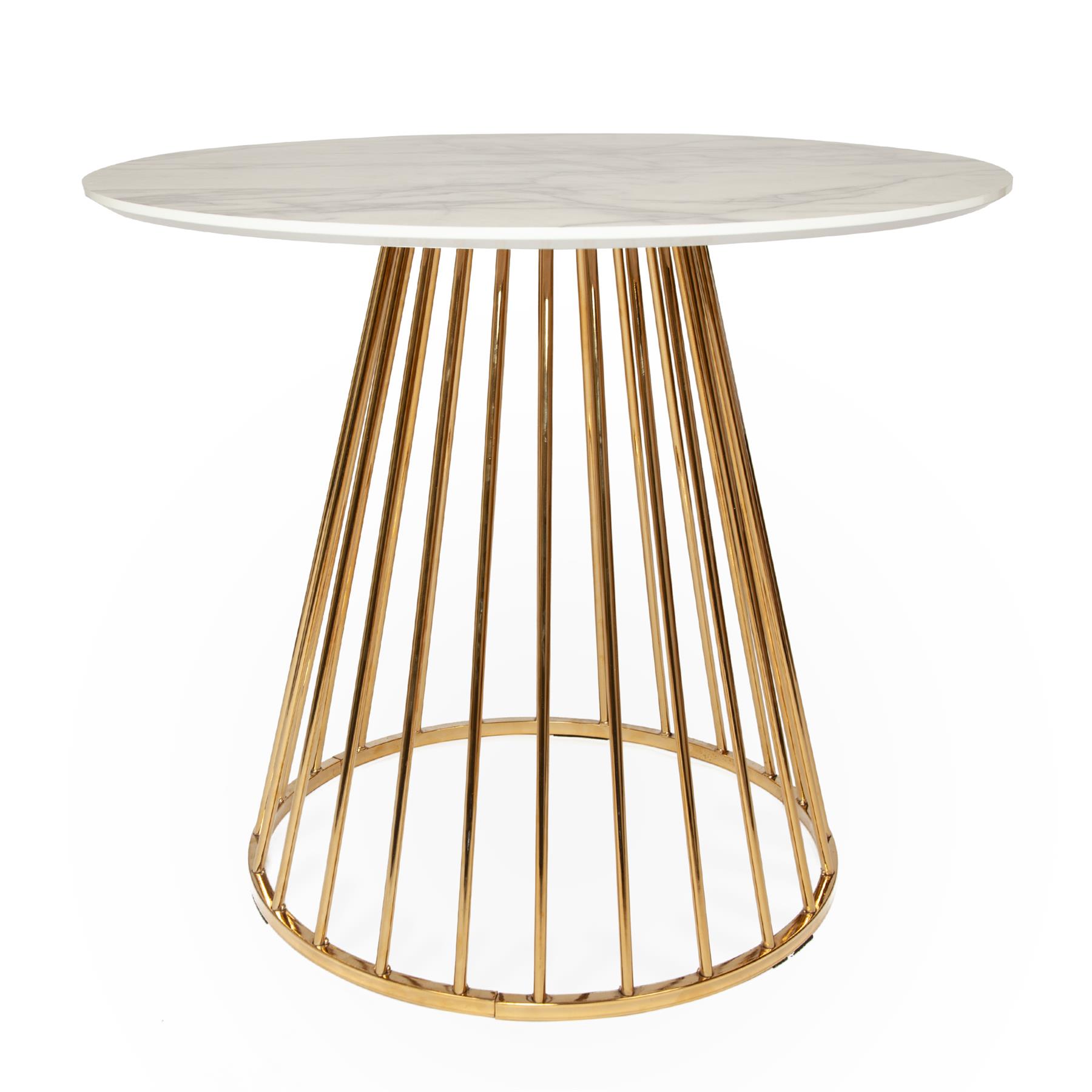 31 INCHES MARBLE Dining Table with Golden Chrome Legs White/Black Mable