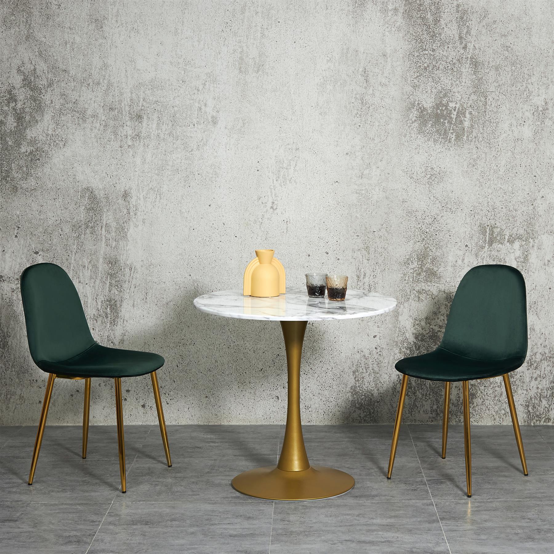 Set of Velvet Dining Chairs with Gold Metal Legs – Grey or Green