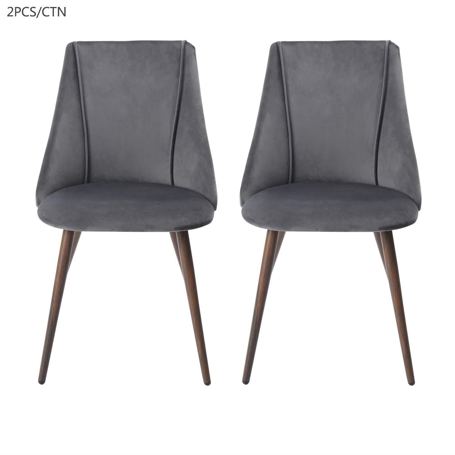 2Pcs Lule Velvet Dining Chairs with Walnut Legs Green/Grey Home Kitchen