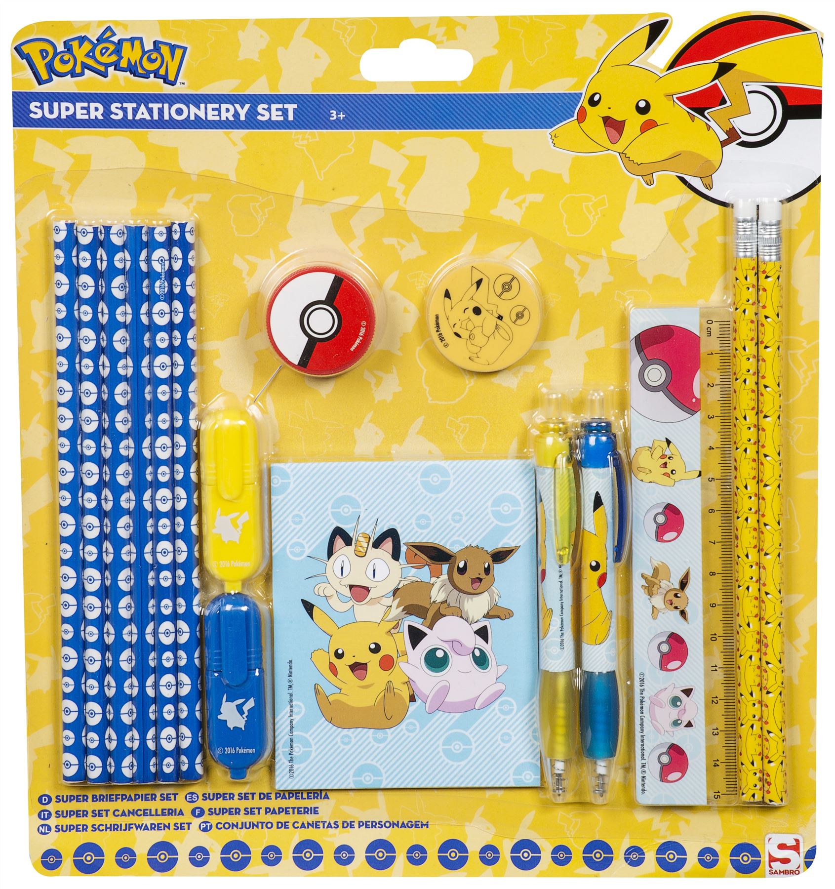 POKEMON Super Stationery Set Pikachu 16 Items School Pen Pencil Case