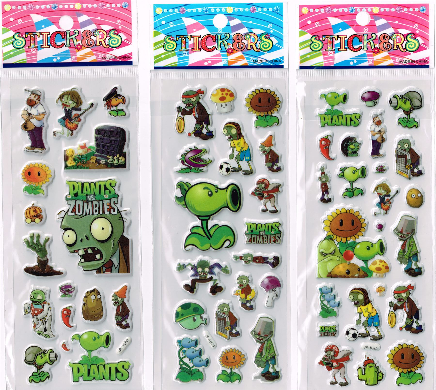 6 Sticker Sheets PVZ PLANTS VS ZOMBIES Stickers Party Bags Fillers Bag