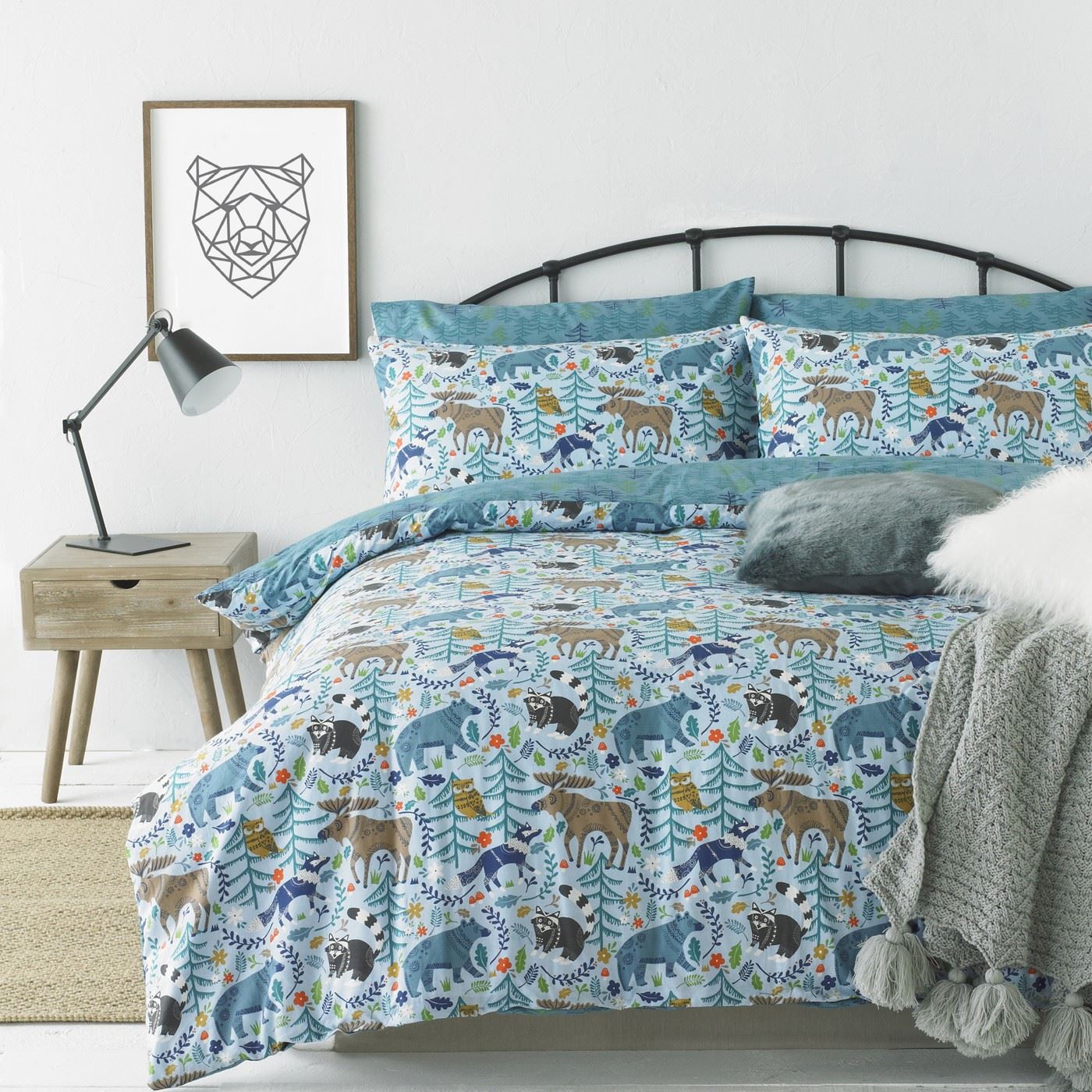Details About Patterned Animals Forest Teal Blue Orange Brown Duvet Cover Set 4 Sizes
