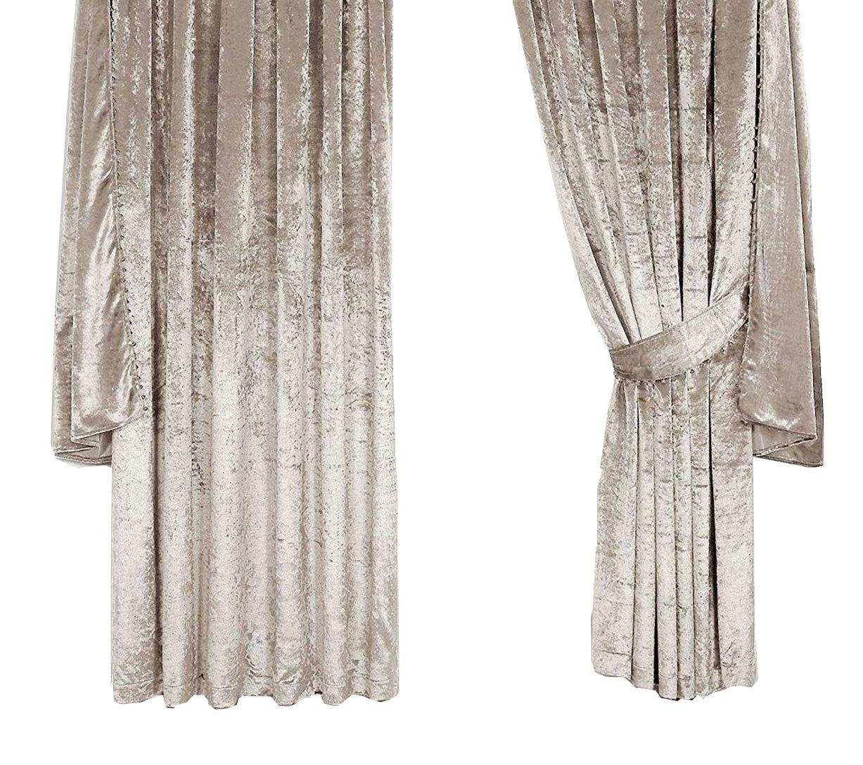 PEARL MINK CRUSHED VELVET FULLY LINED PENCIL PLEAT CURTAINS 8 SIZES