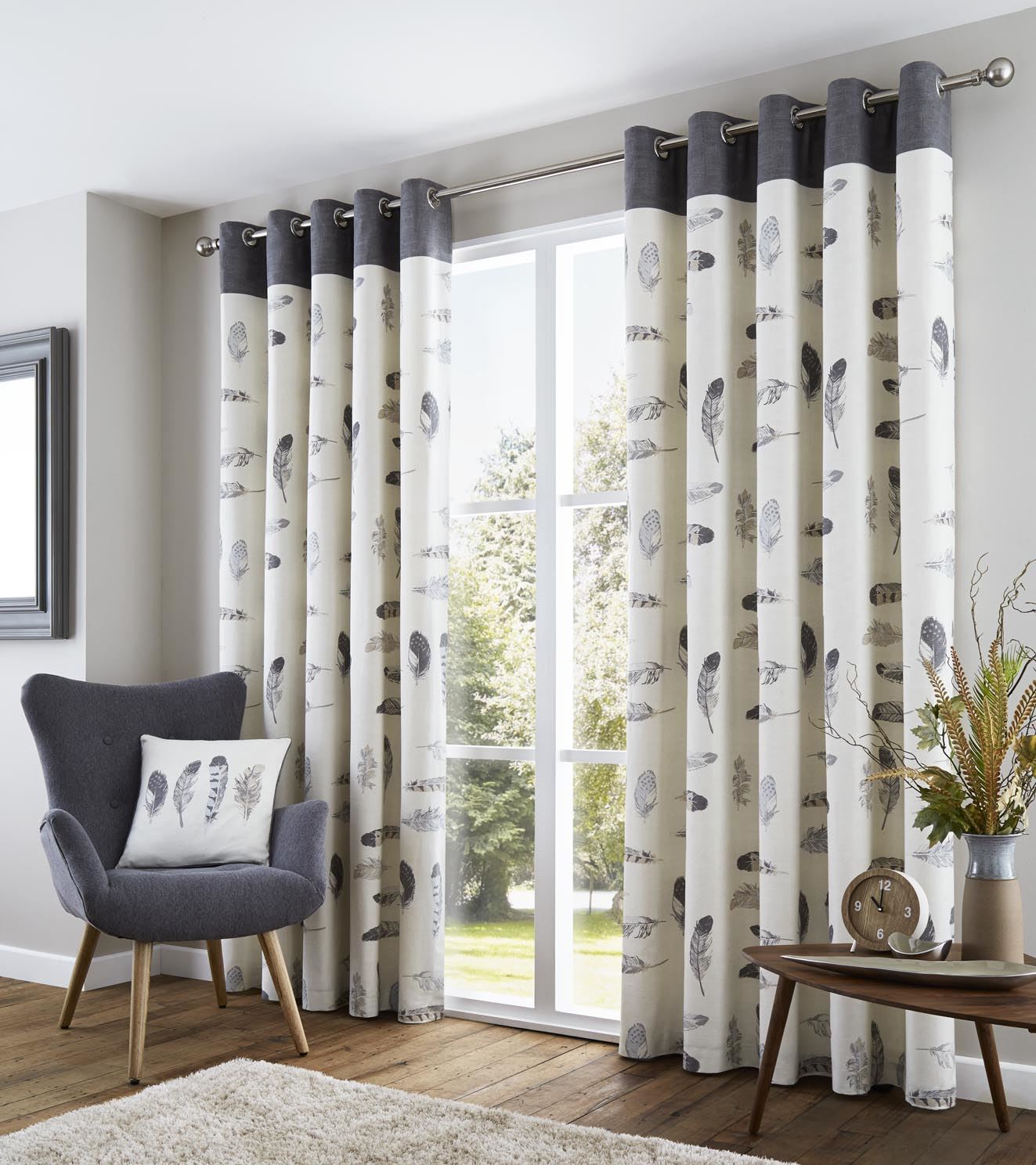 FEATHER GREY CREAM BEIGE WHITE LINED 100% COTTON RING TOP CURTAINS ... FEATHER GREY CREAM BEIGE WHITE LINED 100% COTTON RING TOP CURTAINS ...