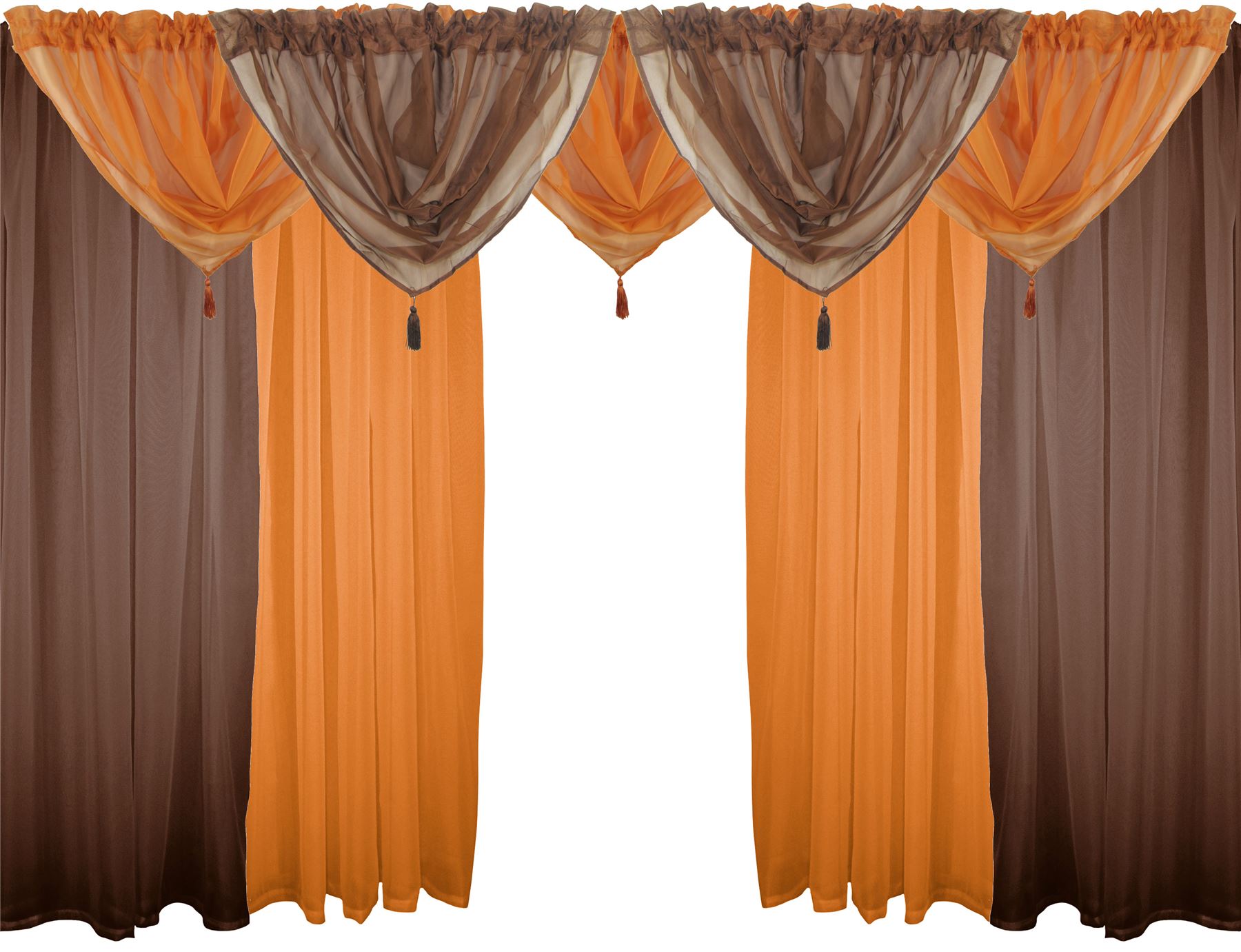 Brown Orange 9 Piece Voile Set 72 183cm Rod Pocket Curtains