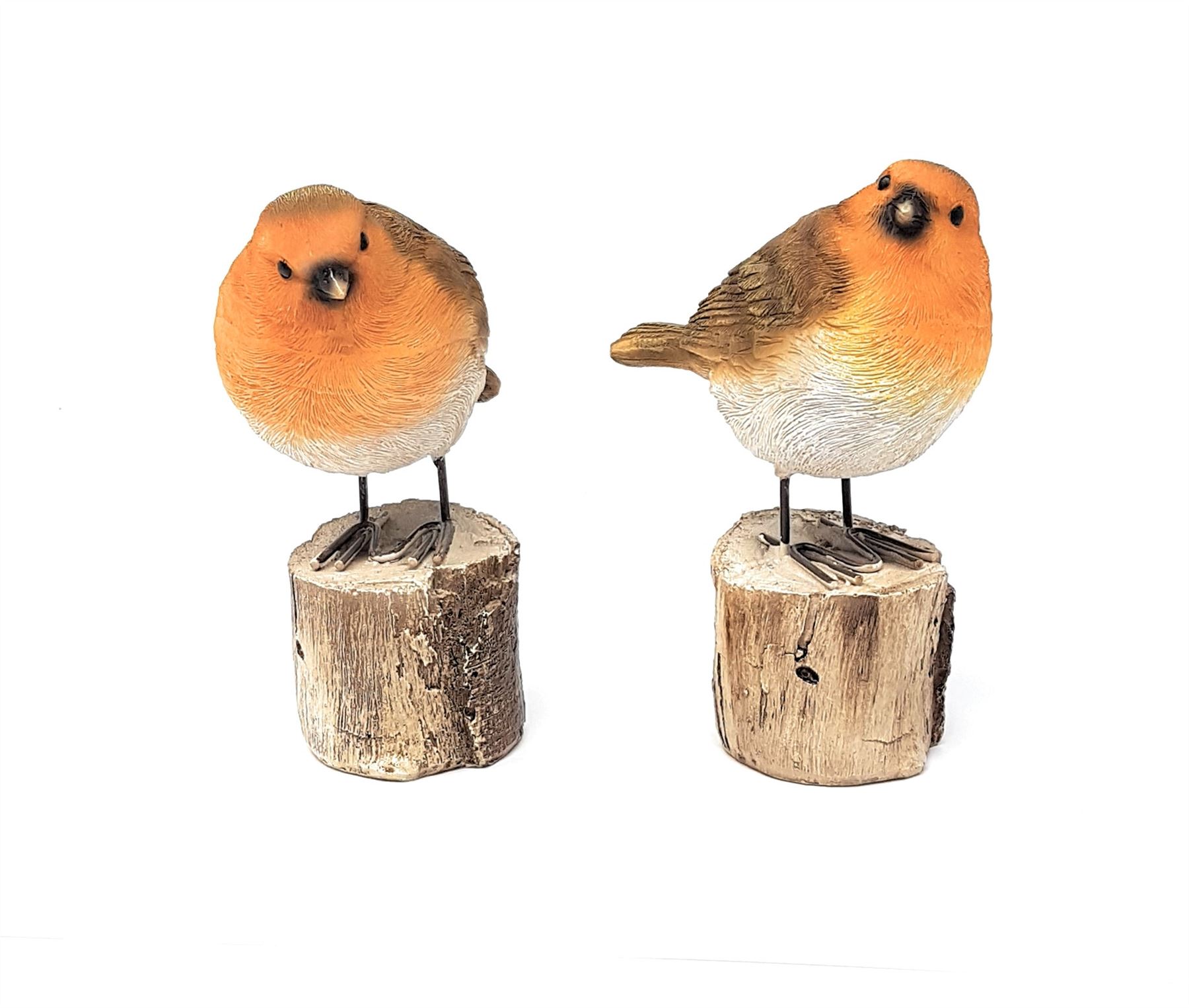 2 BOXED PIECE SET RESIN ROBINS BIRDS RED BROWN GIFT PRESENT ORNAMENTS