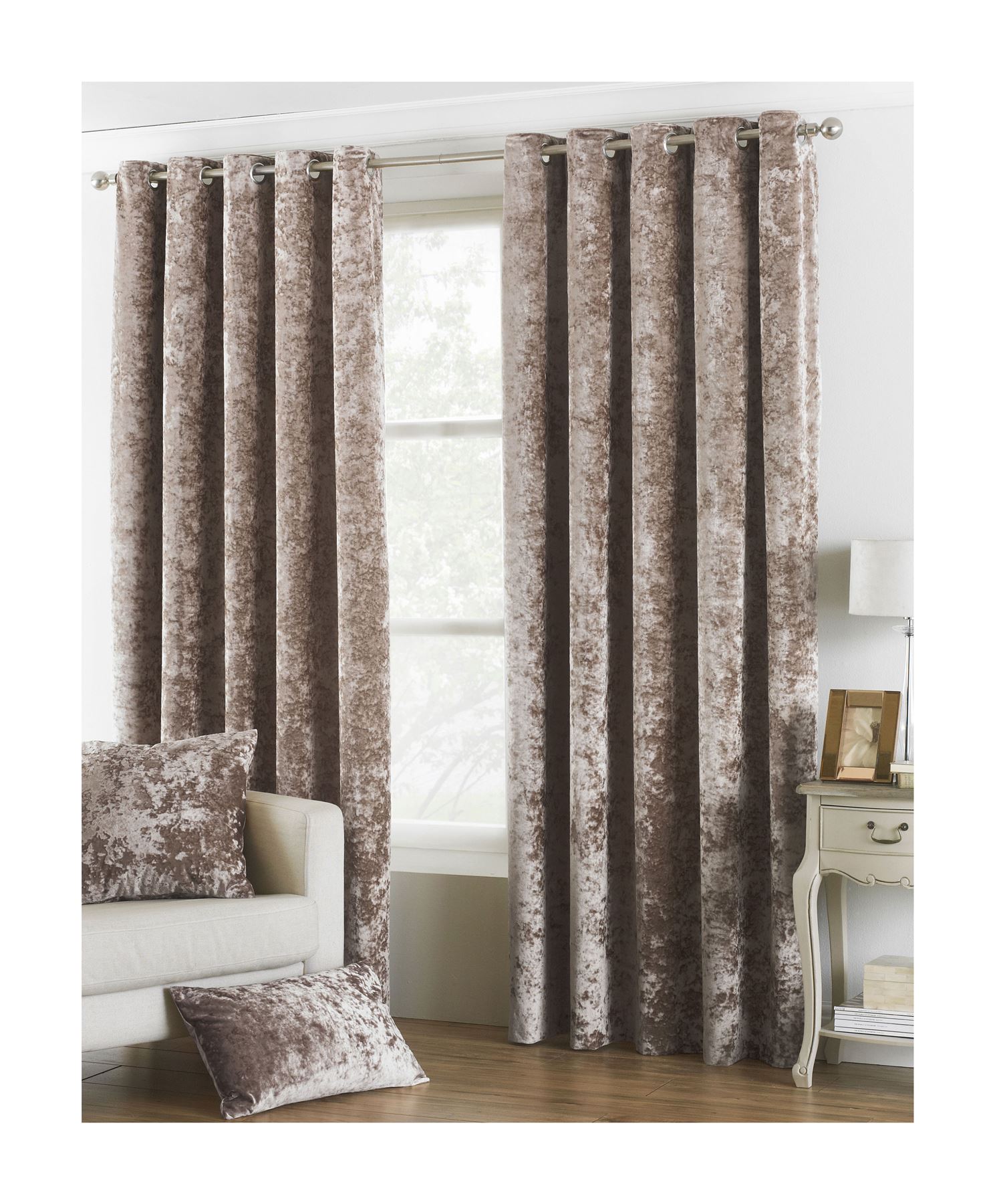 Deep Pile Crushed Velvet Cream Lined Ring Top Curtains 8 Sizes