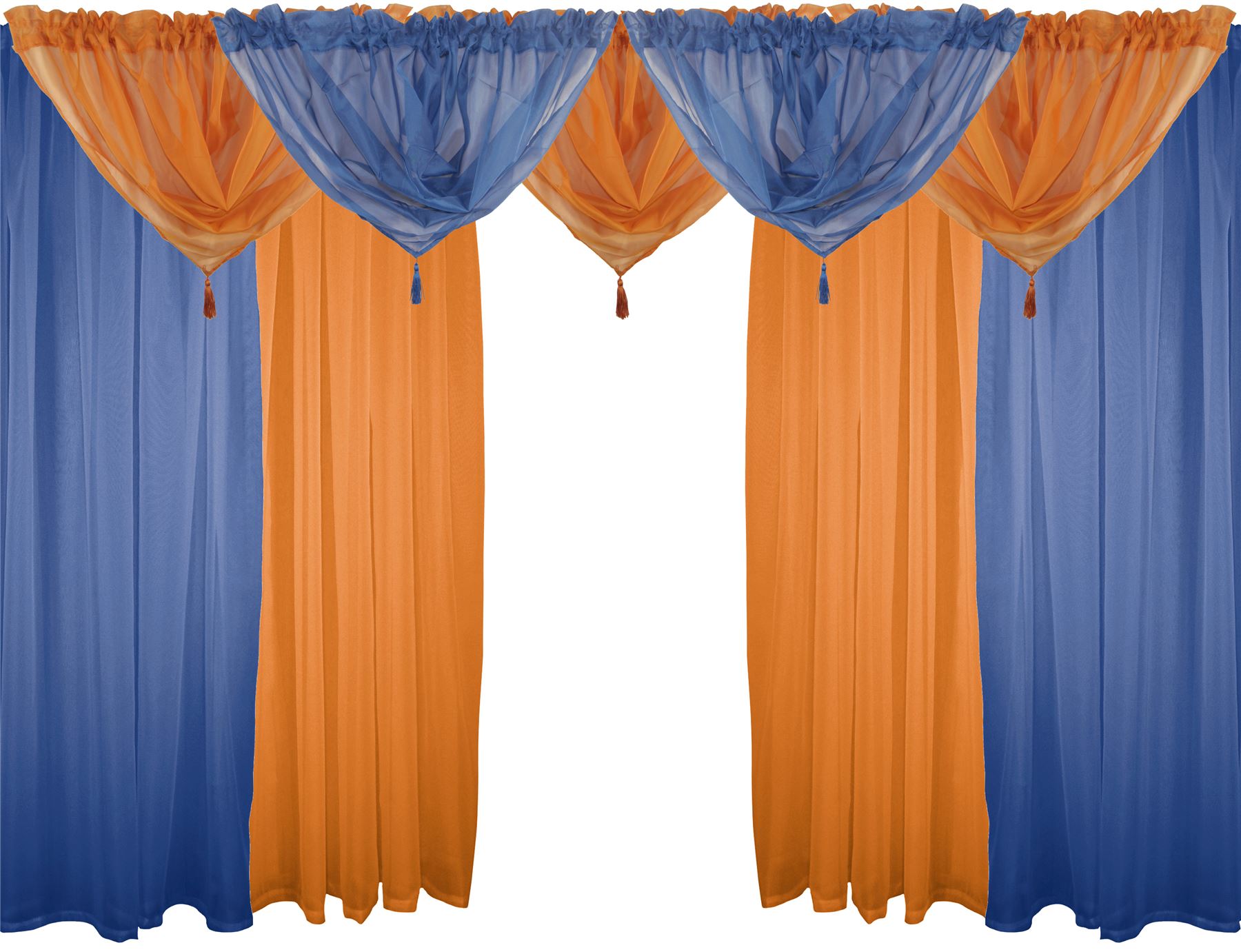 Navy Blue Orange 9 Piece Voile Set 48 122cm Rod Pocket Curtains