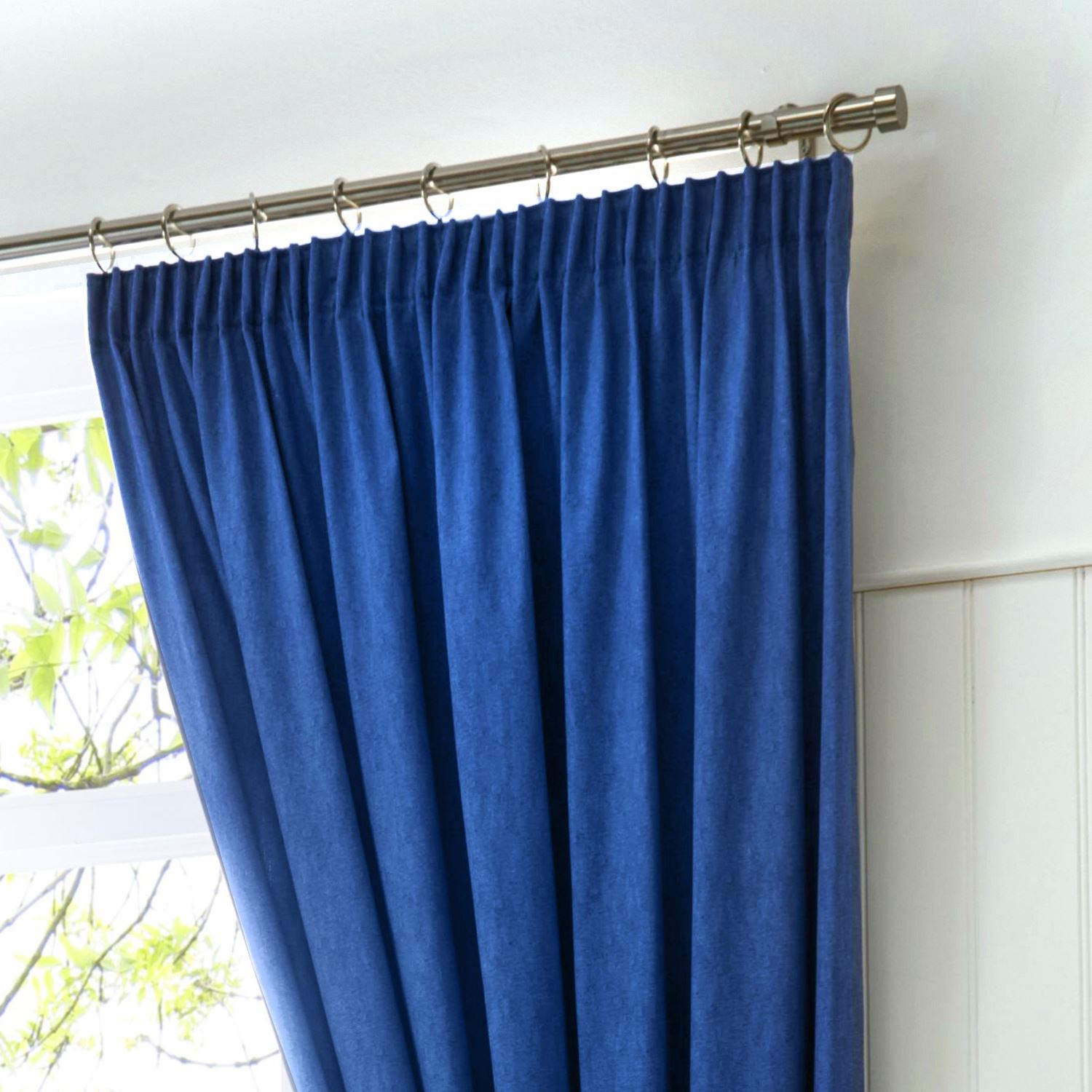Plain Denim Blue Blackout Lined Pencil Pleat Curtains 9 Sizes Ebay