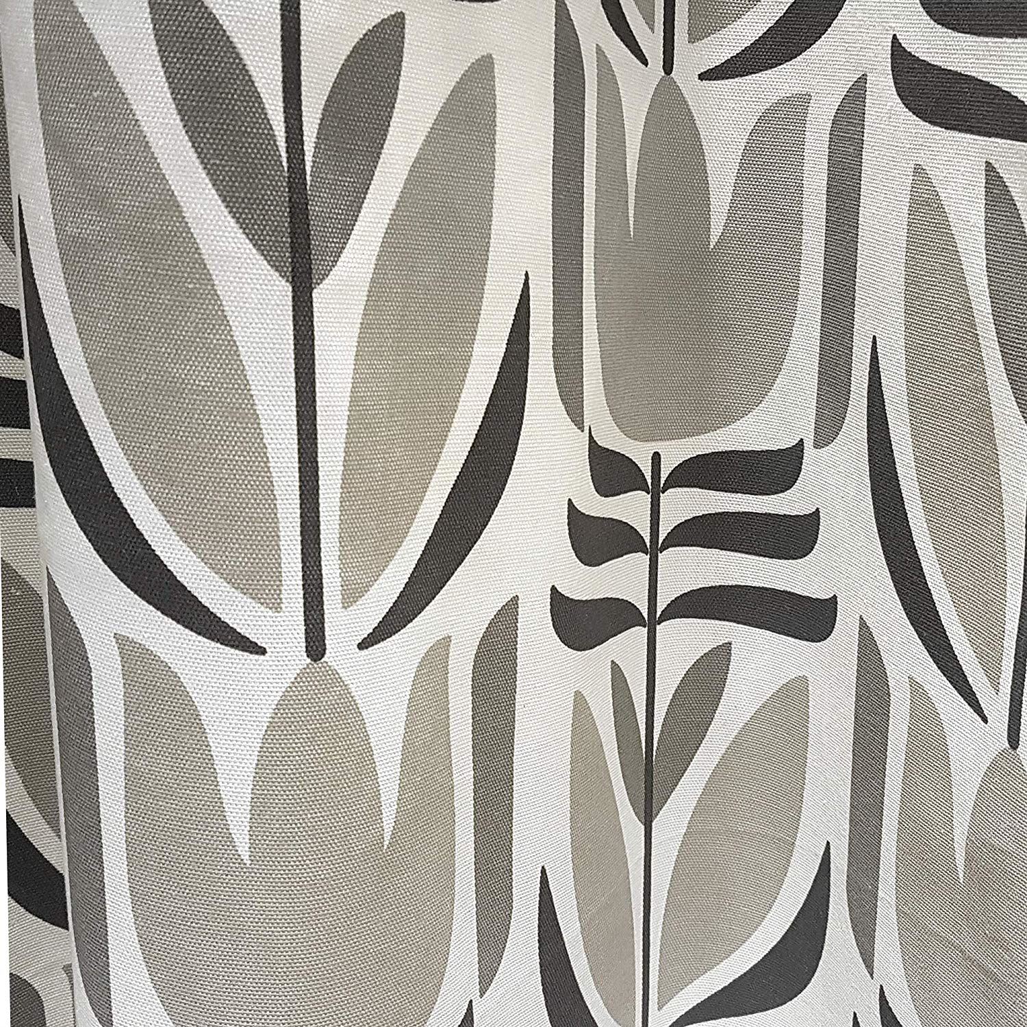 Geometric Floral Tulip Flowers Cream Lined Anneau Top Curtains 7