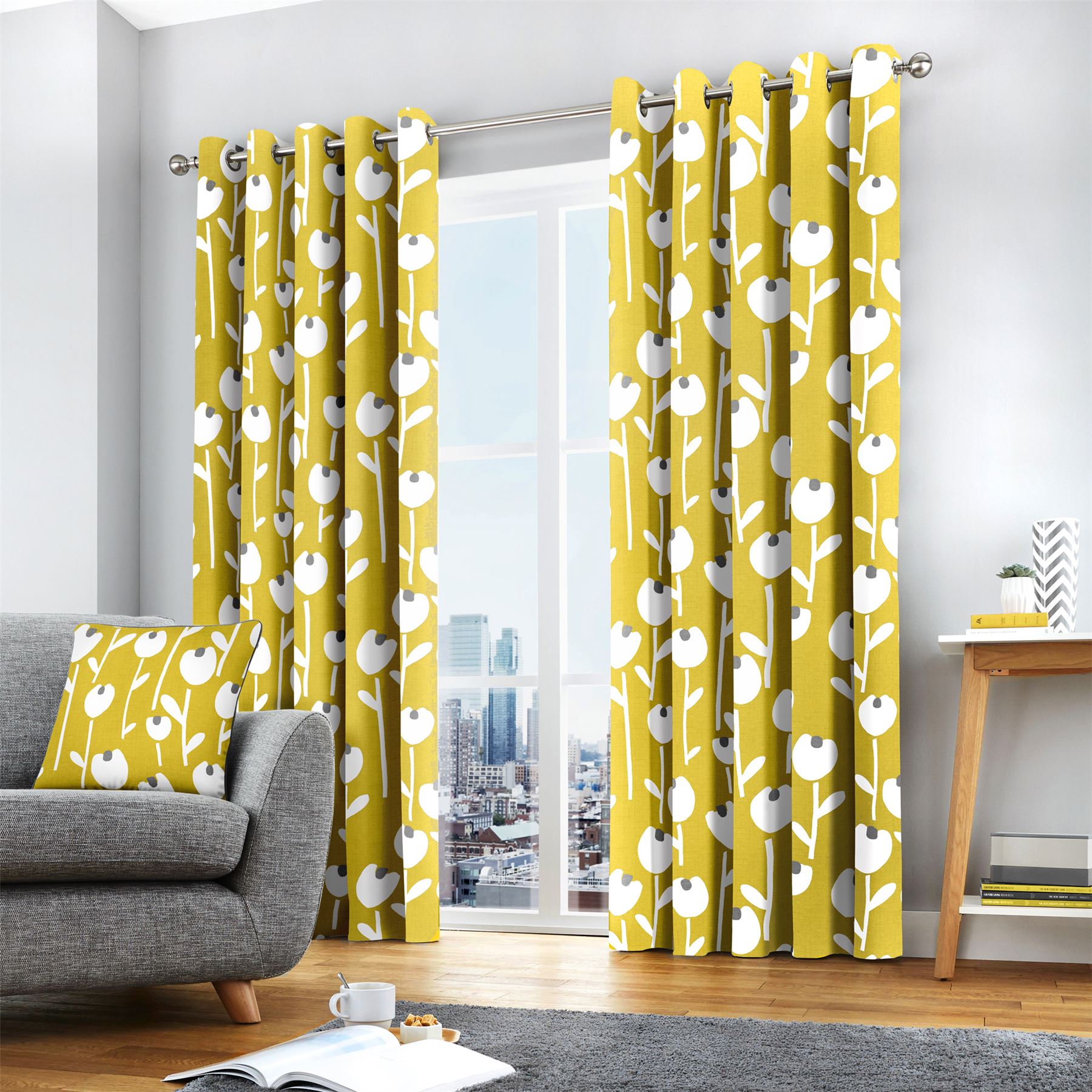 Flower Silhouette Patterned Yellow White Fully Lined Ring Top