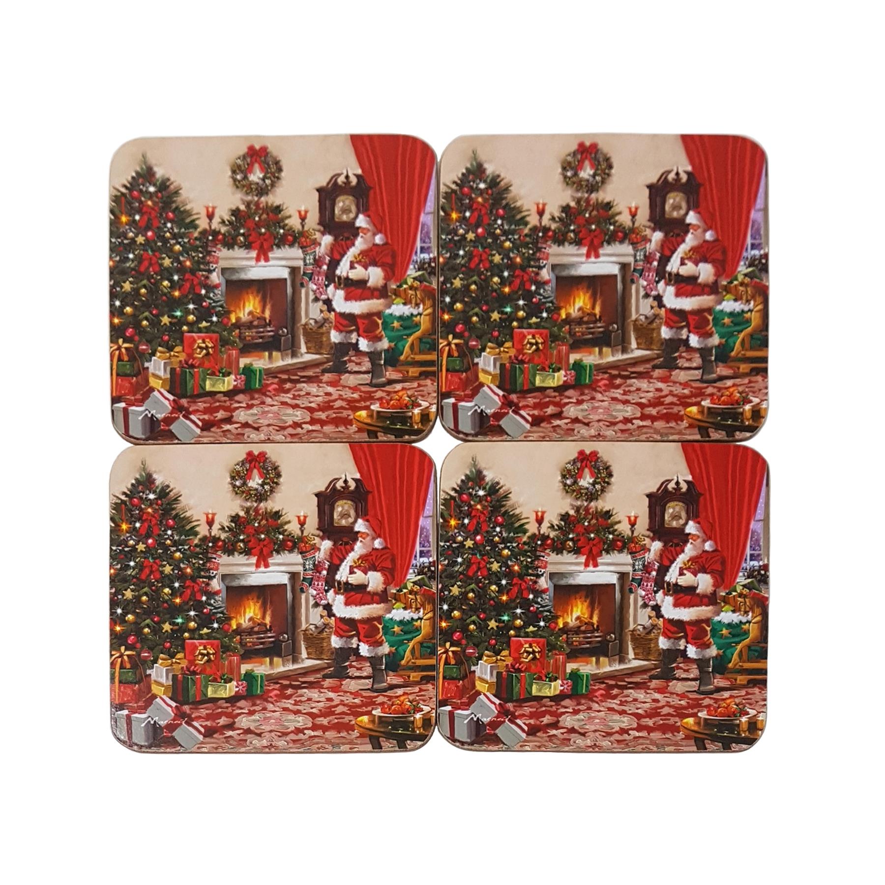 Cena X Natale.4 X Babbo Natale Babbo Albero Fuoco Decorazioni Sughero Cena Sottobicchieri Ebay