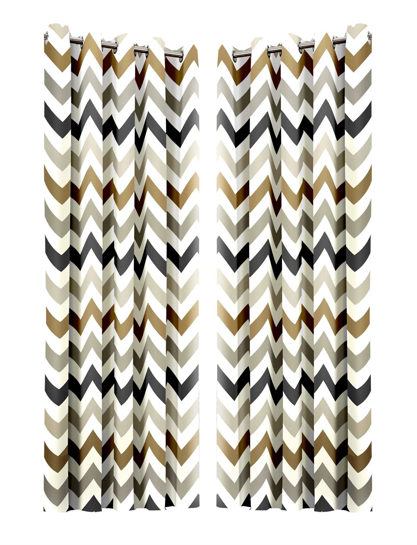 Zig Zag Chevron Brown Beige Cream Fully Lined Anneau Top Curtains