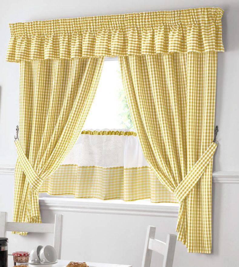 YELLOW AND WHITE GINGHAM KITCHEN CURTAINS PELMET & 18” CAFE PANEL *3 SIZES* | eBay