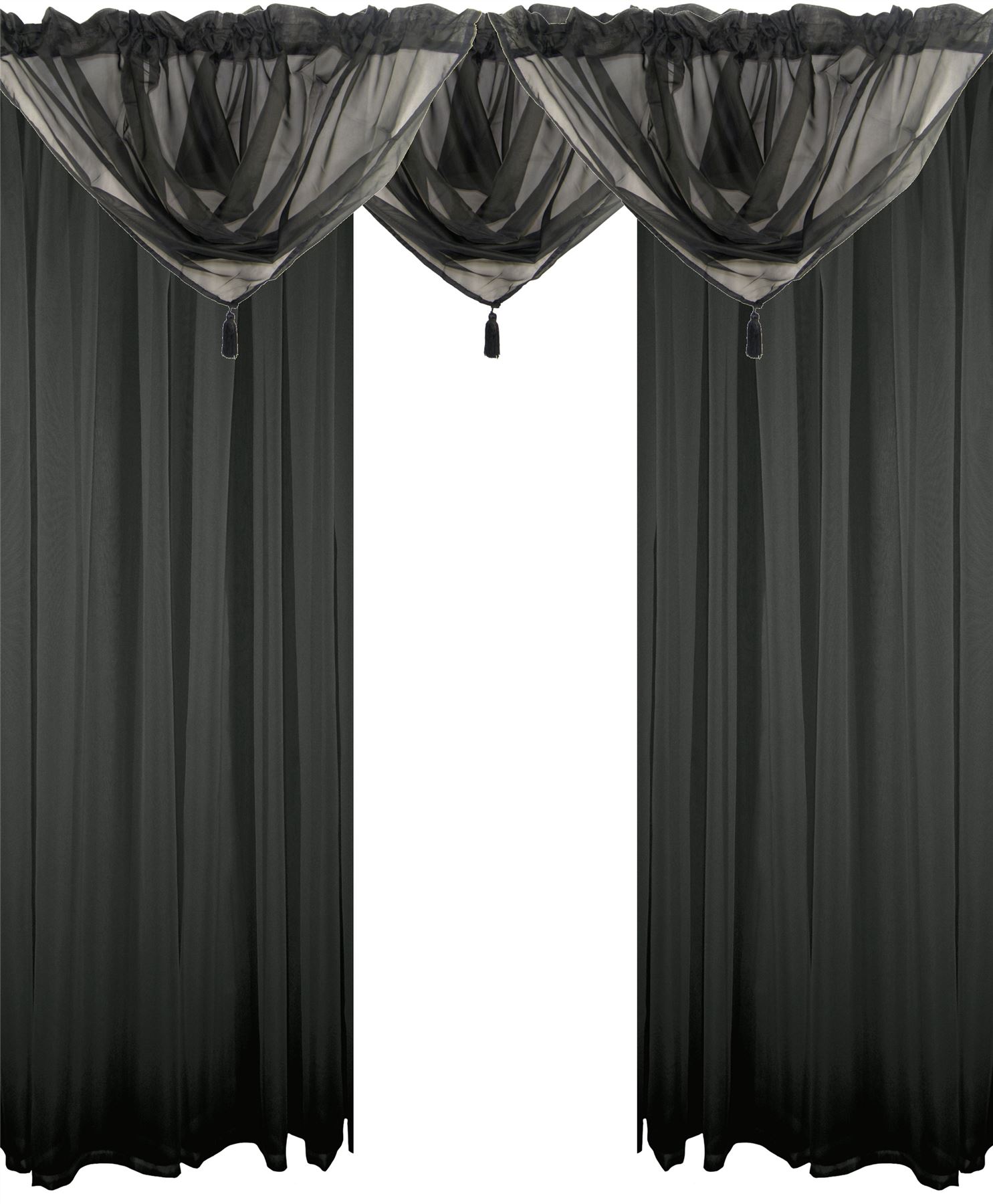 Black 5 piece voile set rod pocket curtains