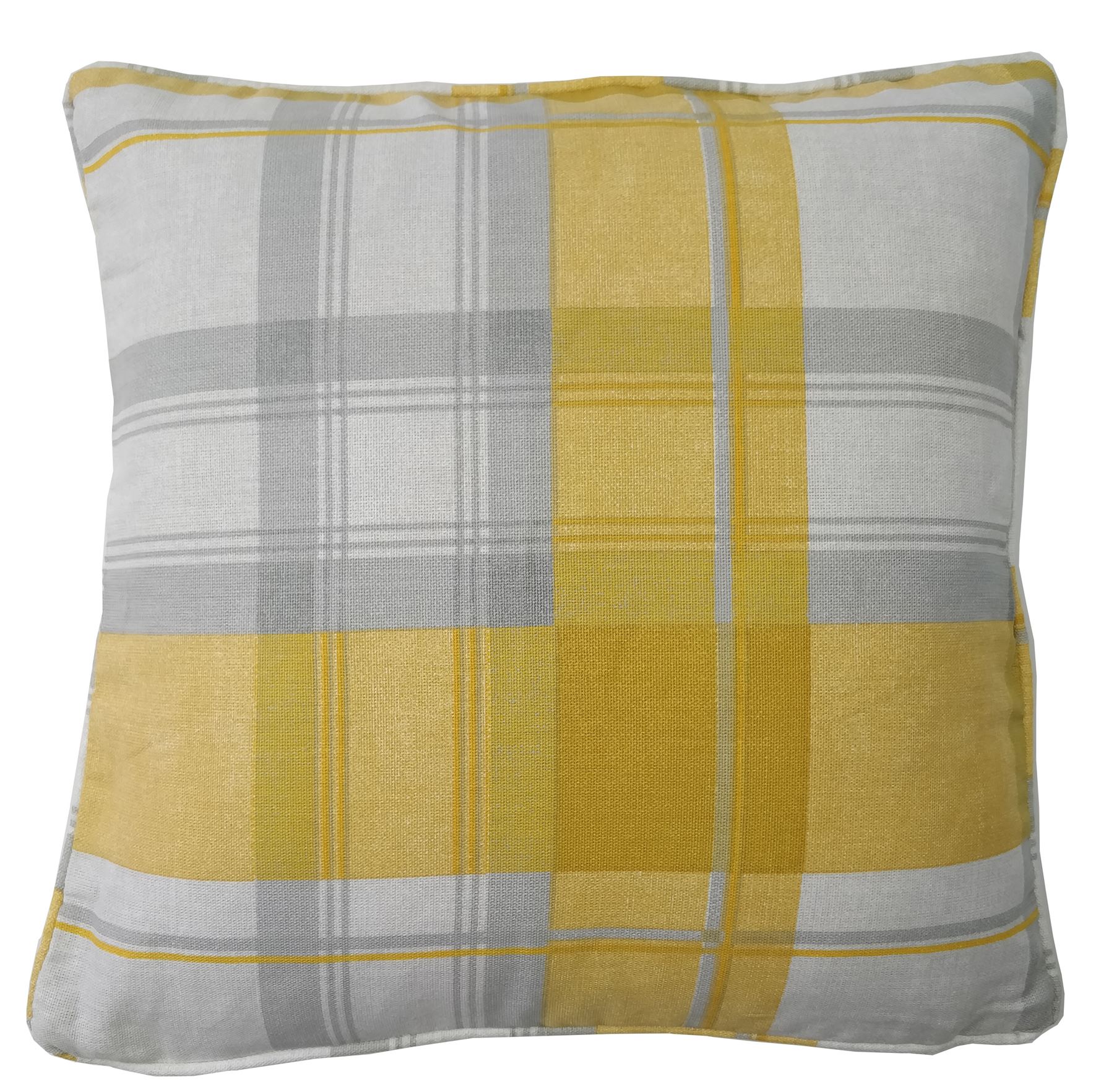 2 X PLAID CHECK OCHRE YELLOW GREY CREAM COTTON 17" CUSHION COVERS eBay