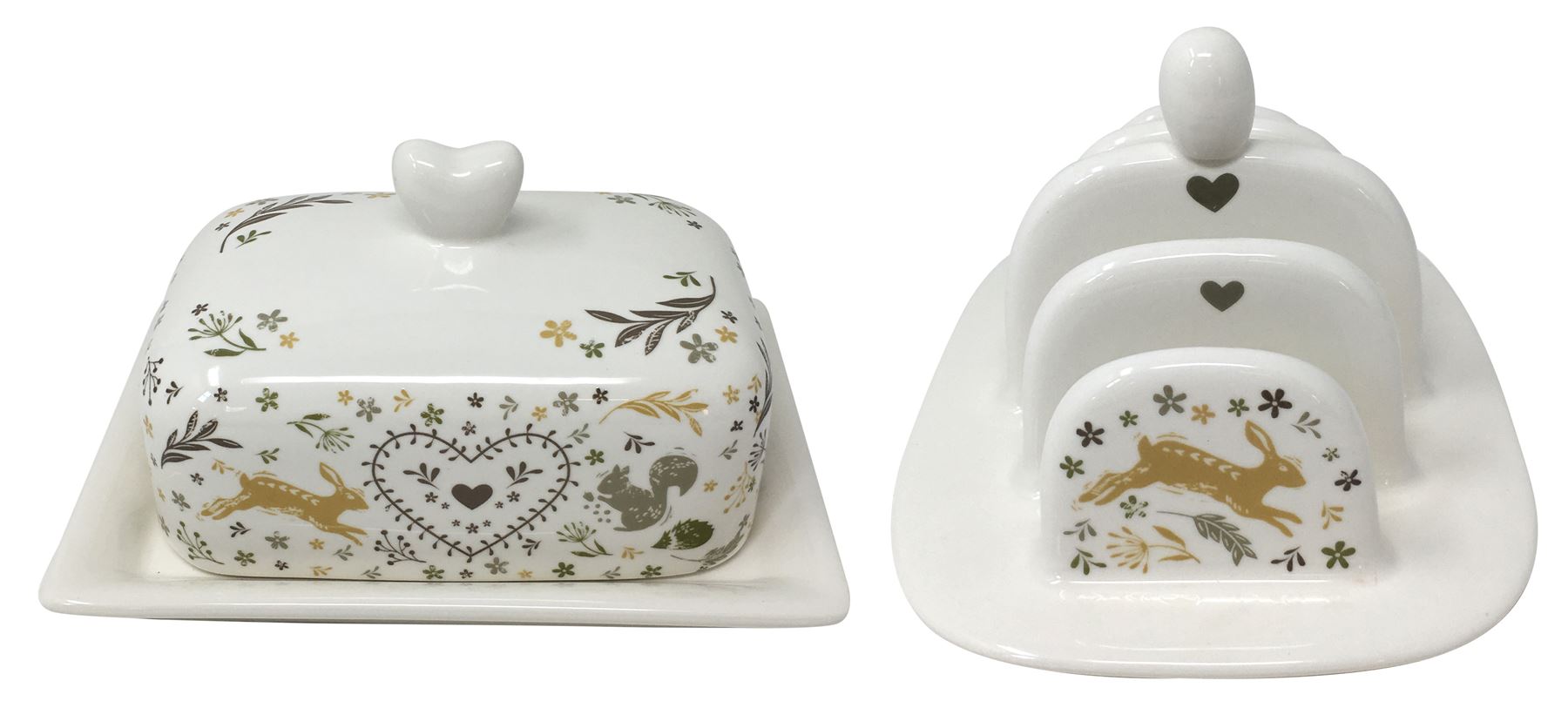 Woodland Animals Ceramic BUTTER DISH Toast Rack Set of 4 PLACEMATS & Coasters Woodland Animals Ceramic BUTTER DISH Toast Rack Set of 4 PLACEMATS & Coasters