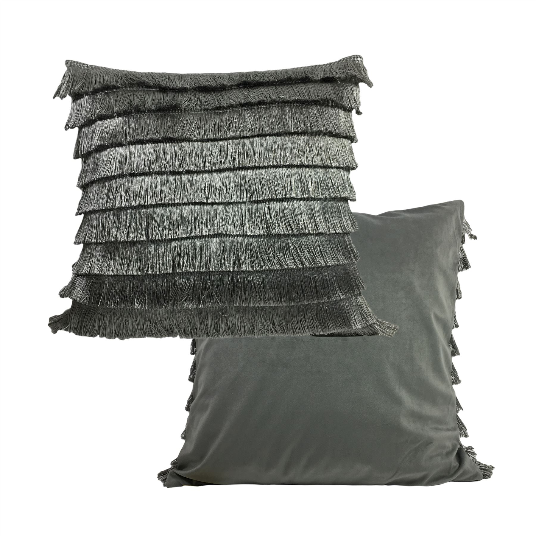 45CM CUSHION COVERS 2 X COTTON VELVET GREY GOLD ORANGE TASSELLED 18/"