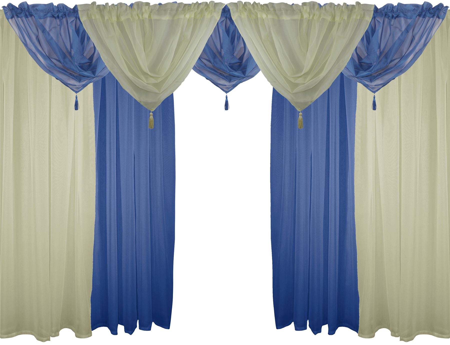 Cream Navy Blue 9 Piece Voile Set 90 229cm Rod Pocket Curtains