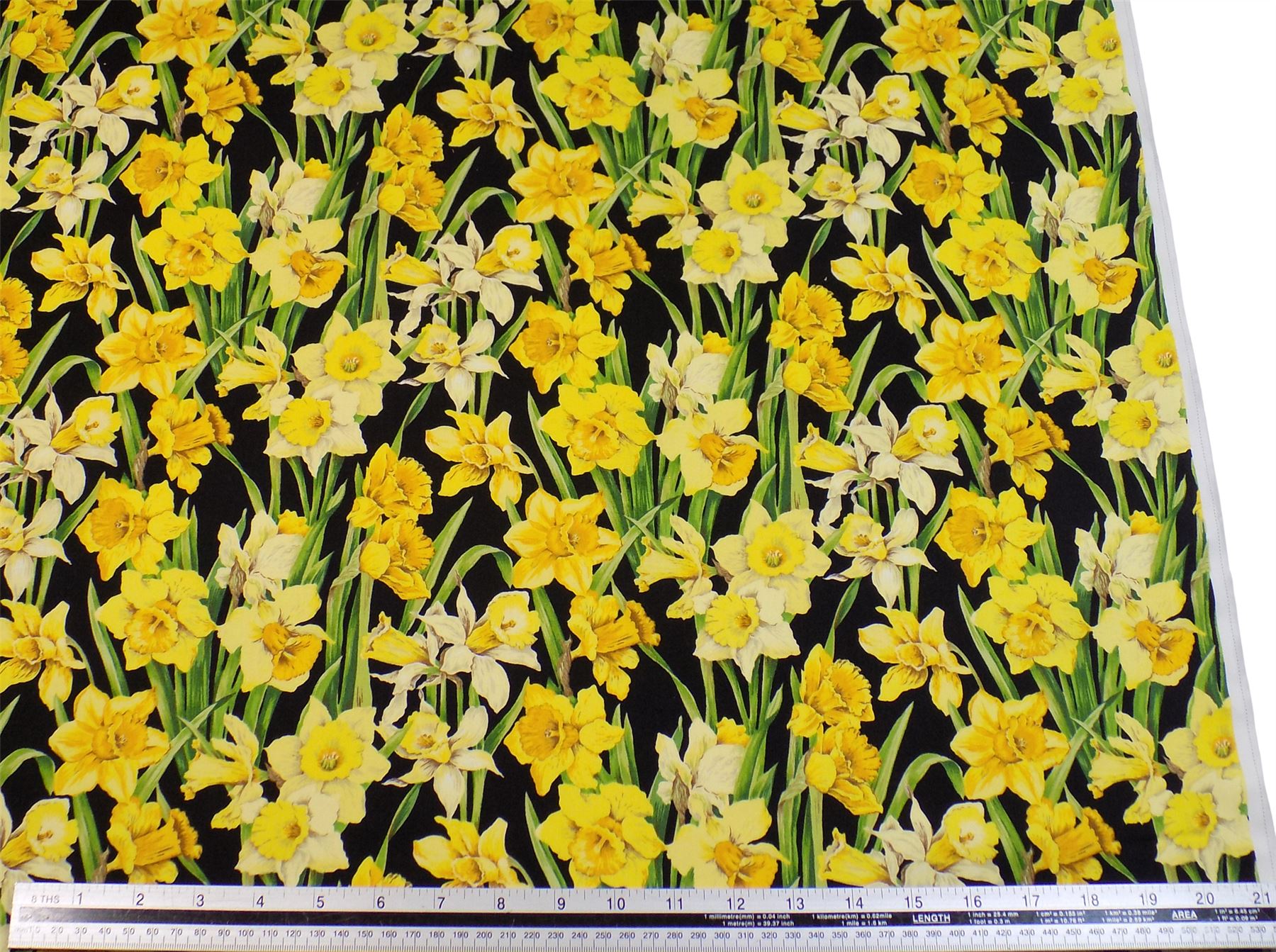 Daffodils Floral Black Yellow 100 Cotton High Quality Fabric Material