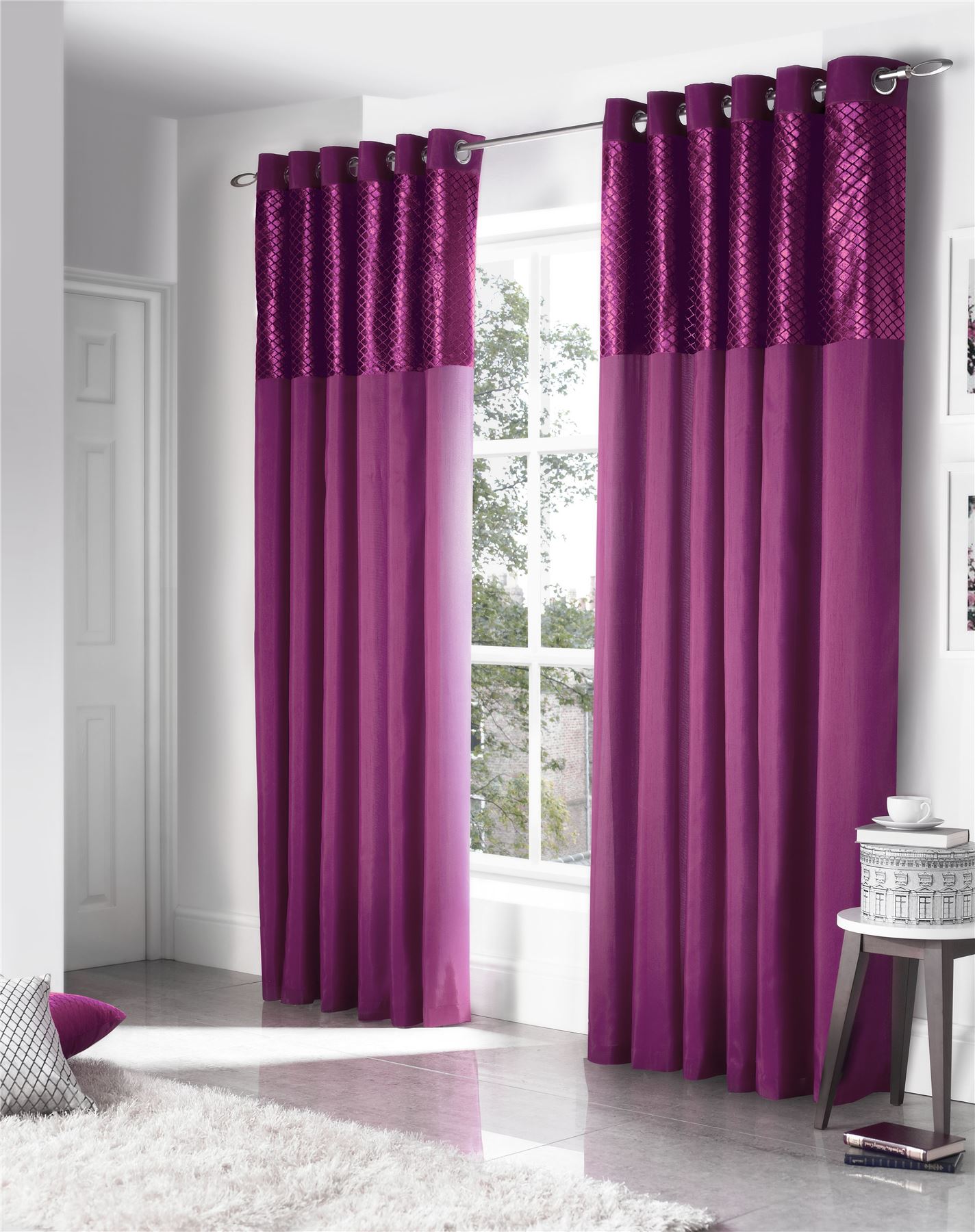 Savoy Faux Silk Cut Velvet Purple 90 X 72 Lined Anneau Top