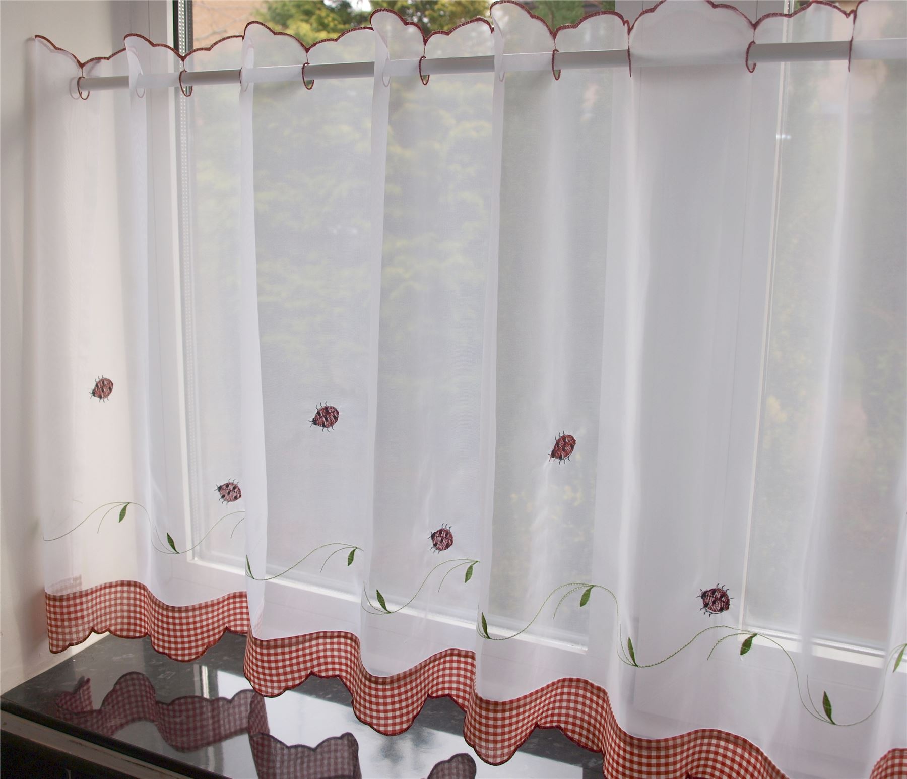 Labybird Red White Kitchen Cafe Curtains 59 X 18 Ebay