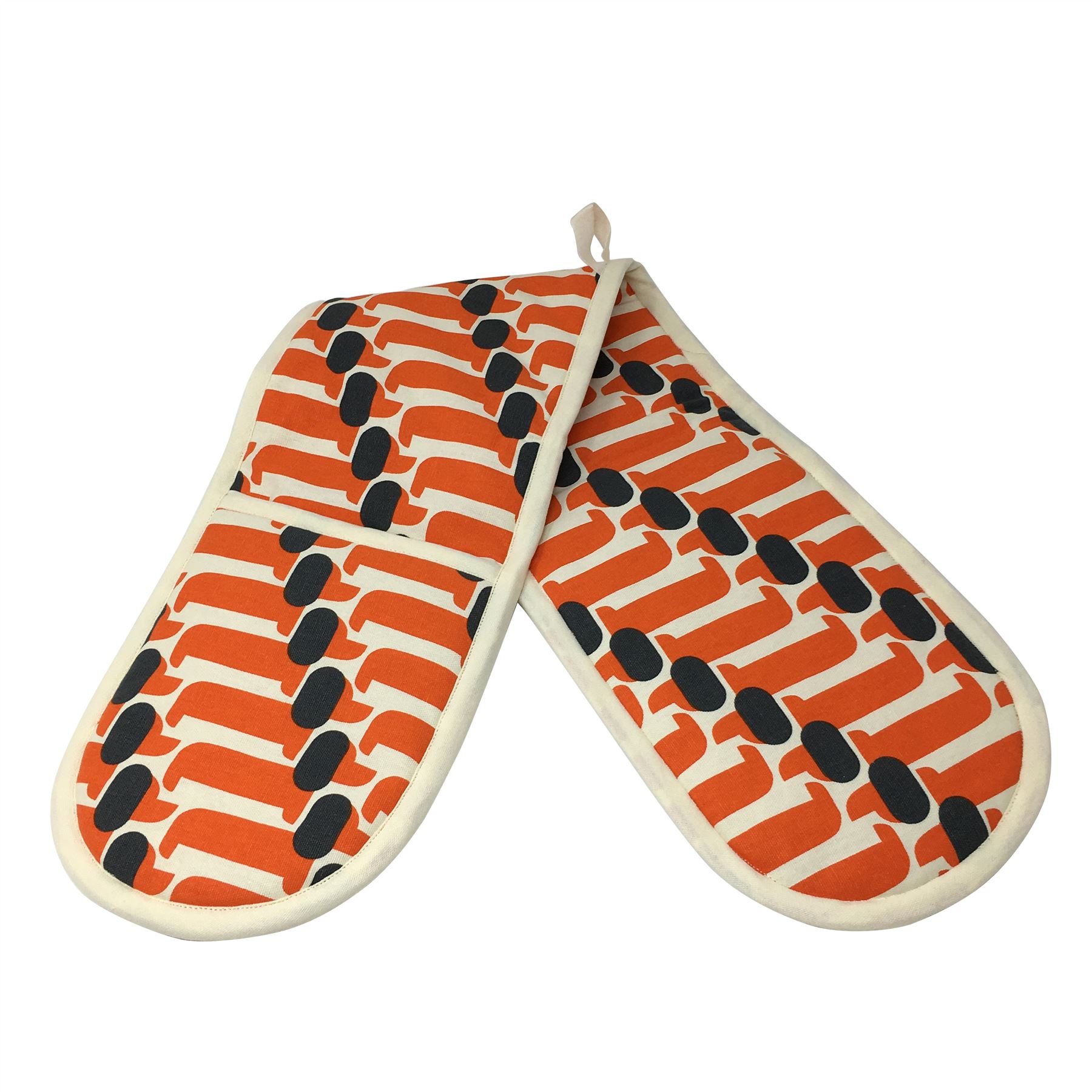 ORLA KIELY DACHSHUND DOG ORANGE GREY CREAM COTTON DOUBLE OVEN GLOVES eBay