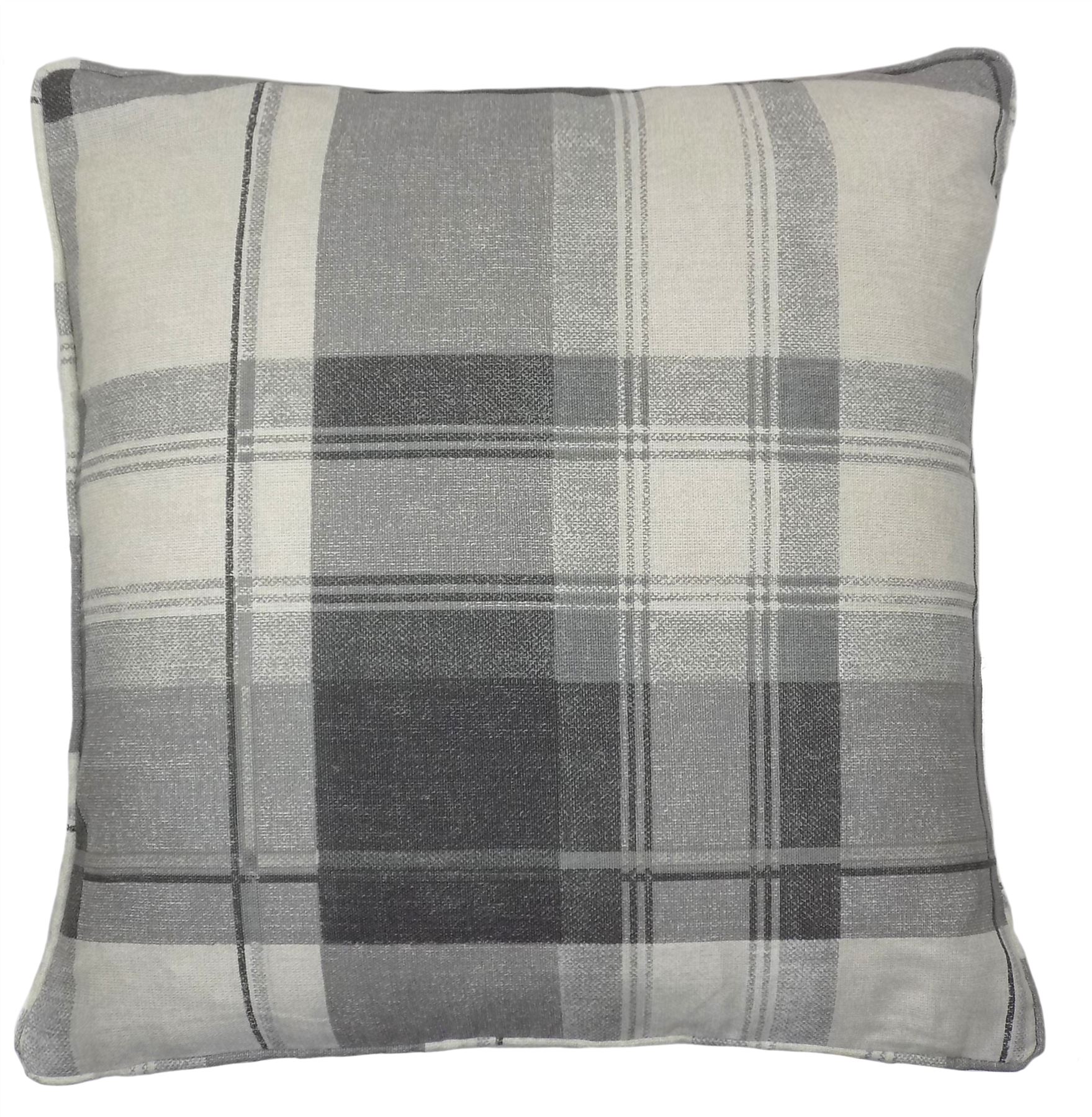 Plaid Carreaux Vert Gris Crème Coton 17/" Housse De Coussin