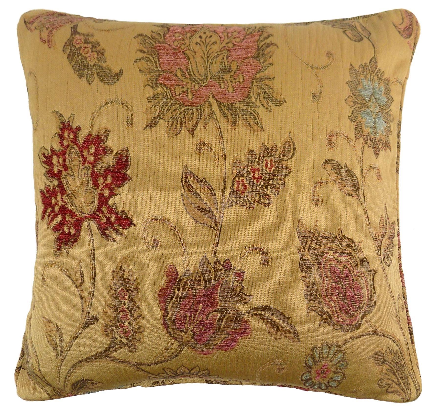 FILLED LEONARDO BELLE SOFT VELVET RED GOLD BLACK PIPED CUSHION 18/" 45CM