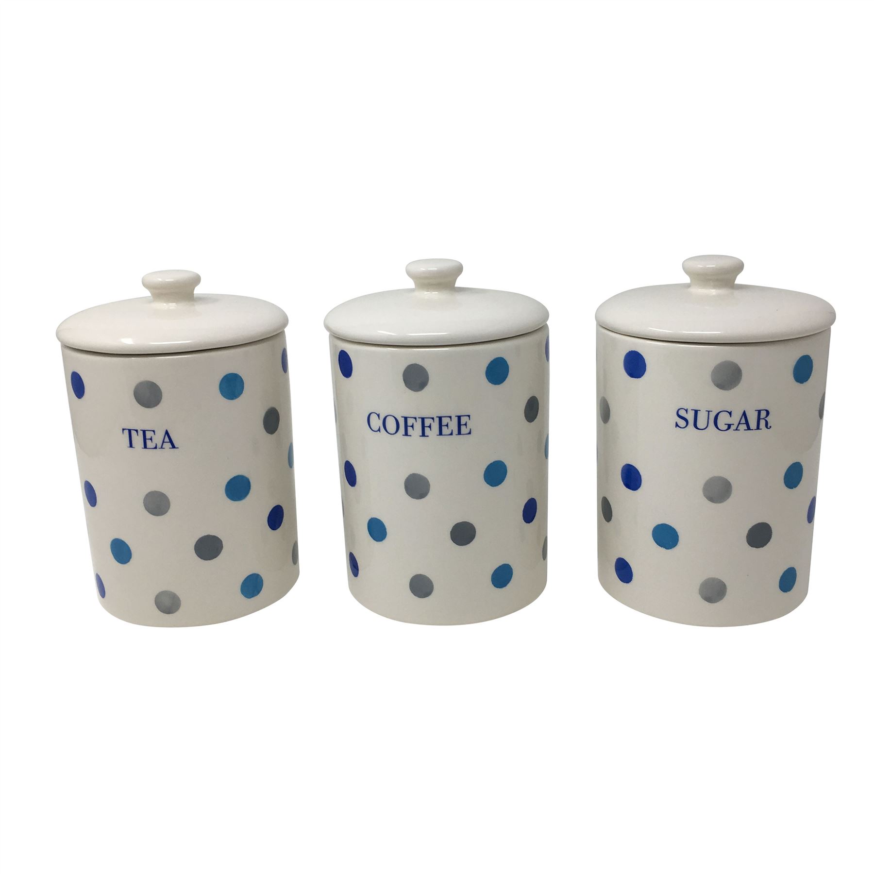 Padstow Polka Dot Ceramic Tea Coffee Sugar Canisters Kitchen Storage Jar Hand