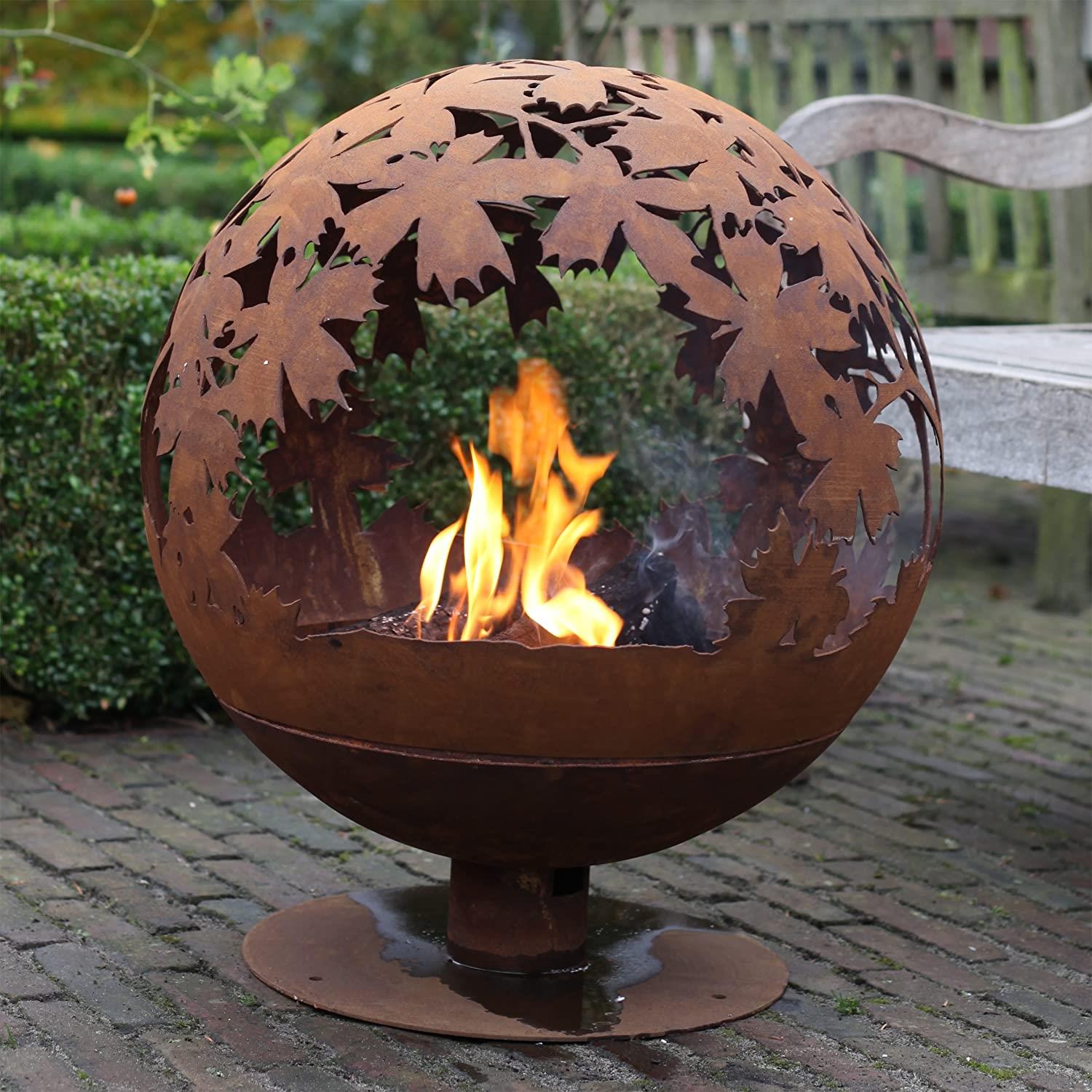 Esschert Design Garden Fire Pit Bowl Leaf Leaves Globe lasered