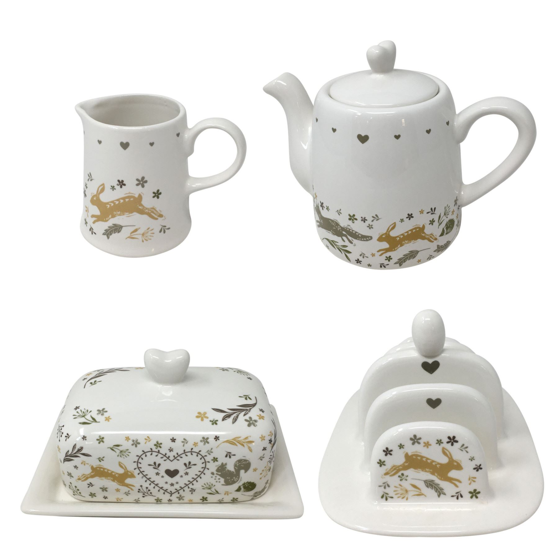 Woodland Animals Ceramic BUTTER DISH Toast Rack Set of 4 PLACEMATS & Coasters Woodland Animals Ceramic BUTTER DISH Toast Rack Set of 4 PLACEMATS & Coasters
