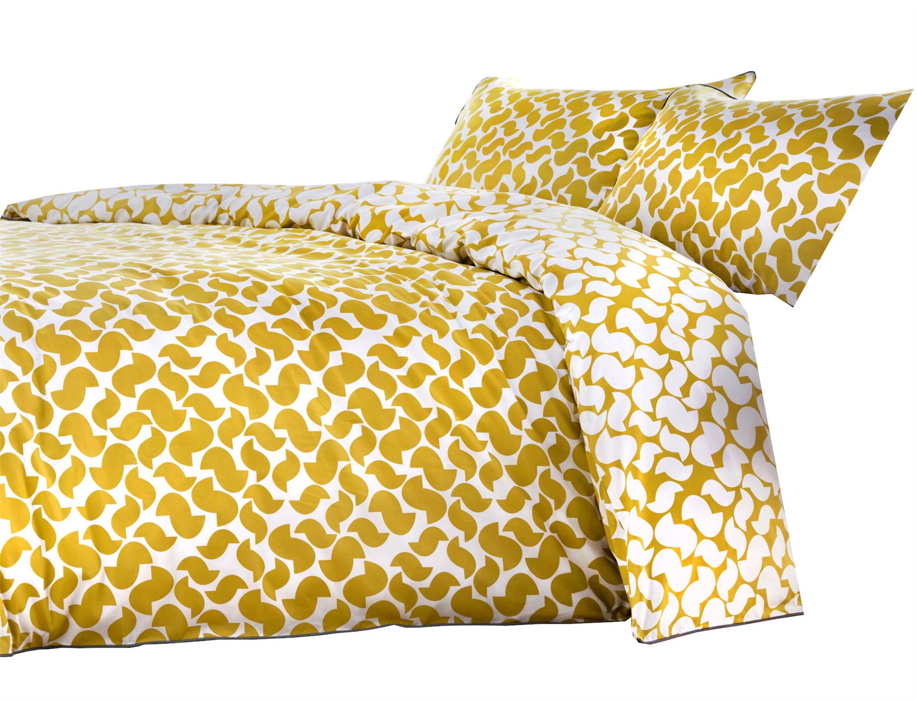 GEOMETRIC SHAPES OCHRE GOLD WHITE PIPED 180TC 100 COTTON KING SIZE