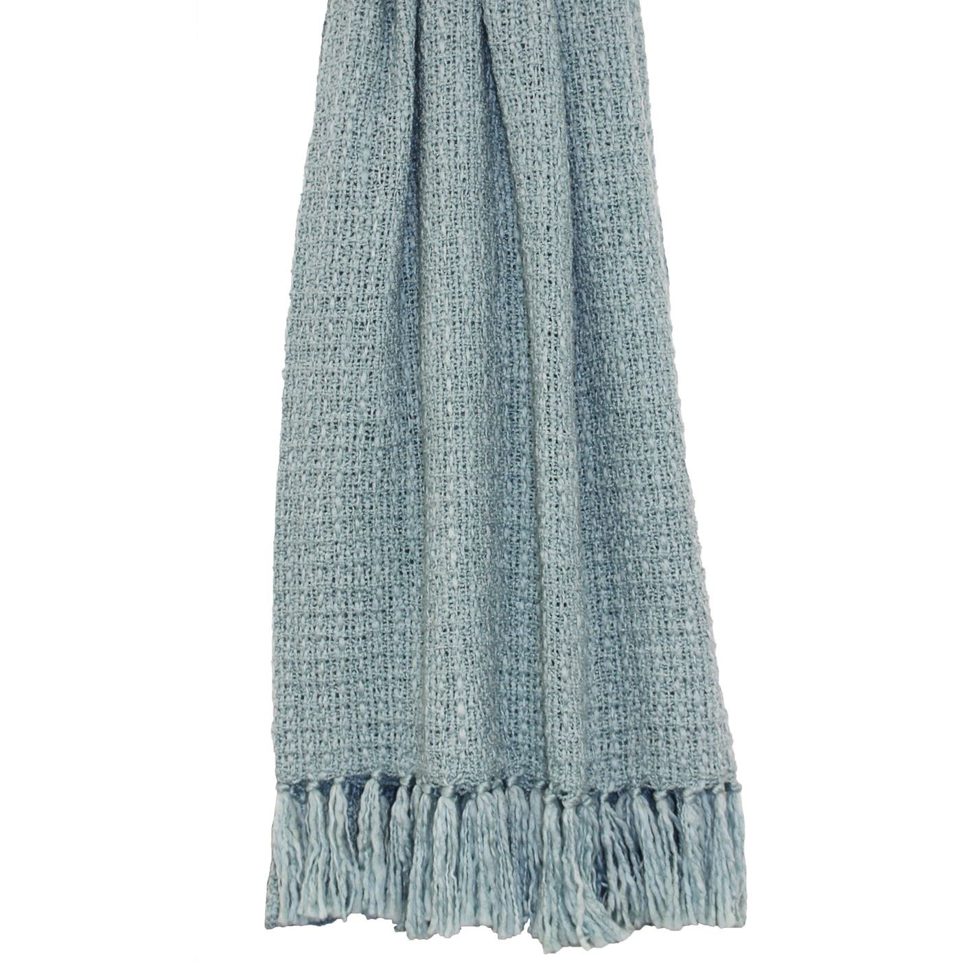PLAIN SOFT KNITTED DUCK EGG BLUE TASSELLED THROW BLANKET 150CM X 200CM