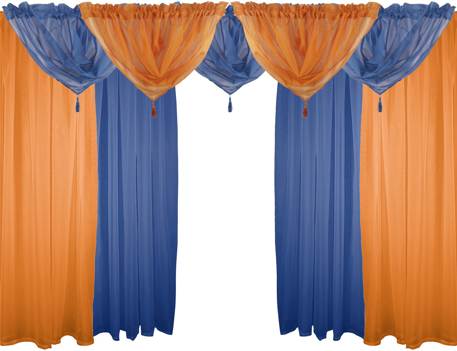 Orange Navy Blue 9 Piece Voile Set 90 229cm Rod Pocket Curtains