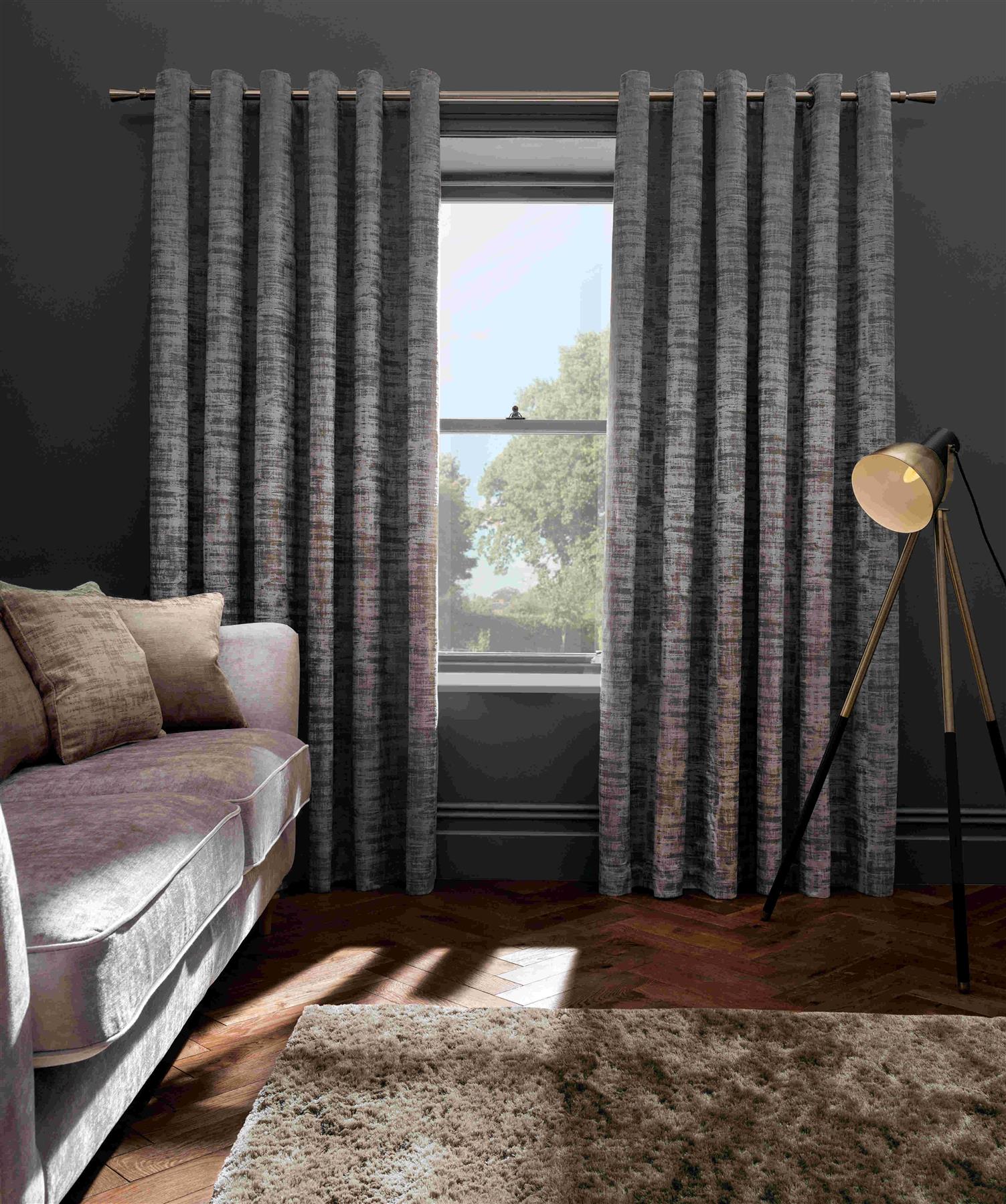 Naples Studio G Embossed Velvet Taupe Ring Top Curtains - 9 Sizes Gorące okazje