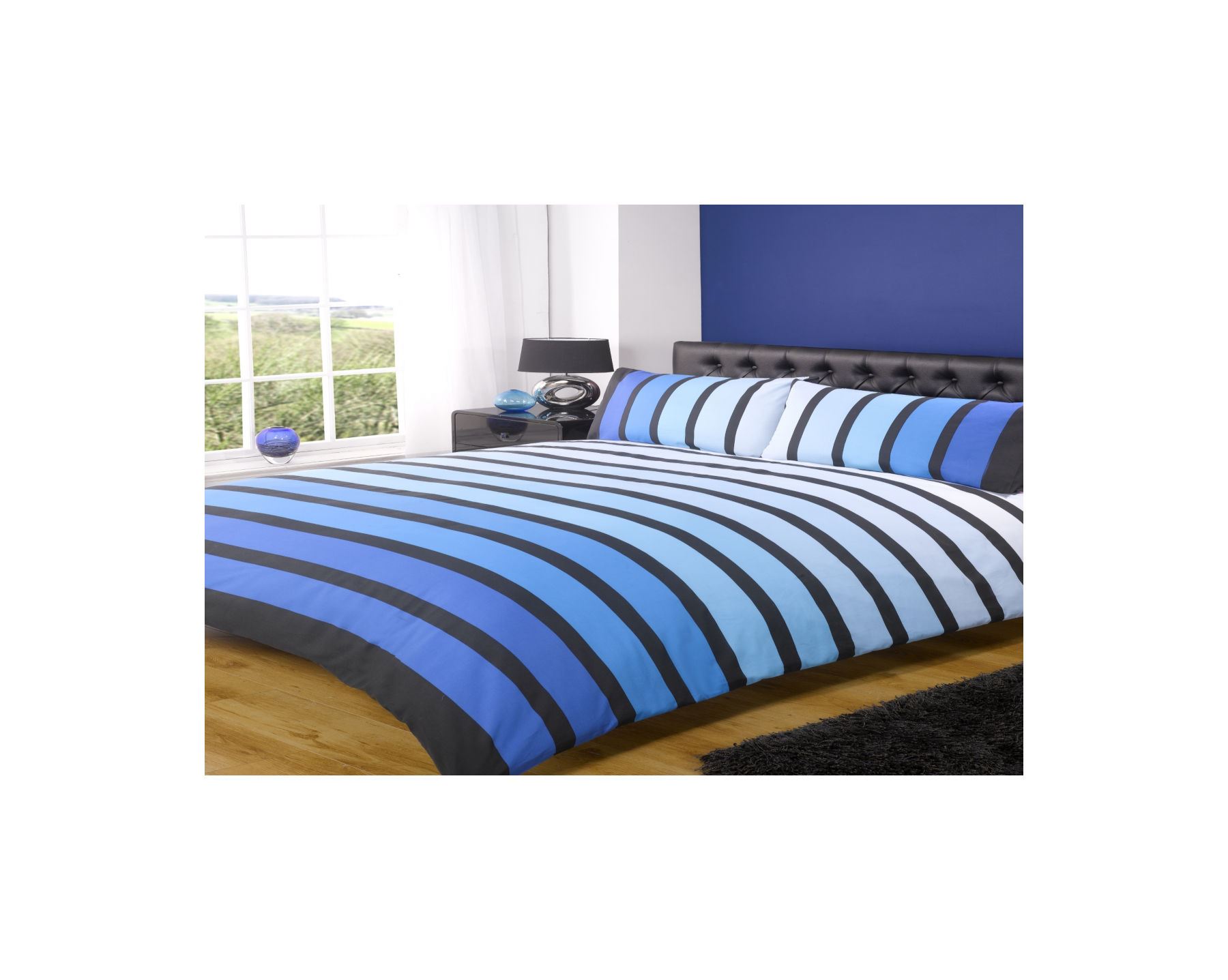 DOUBLE PACIFIC BLUE COTTON BLEND STRIPED DUVET COVER SET #OHOS *RH*