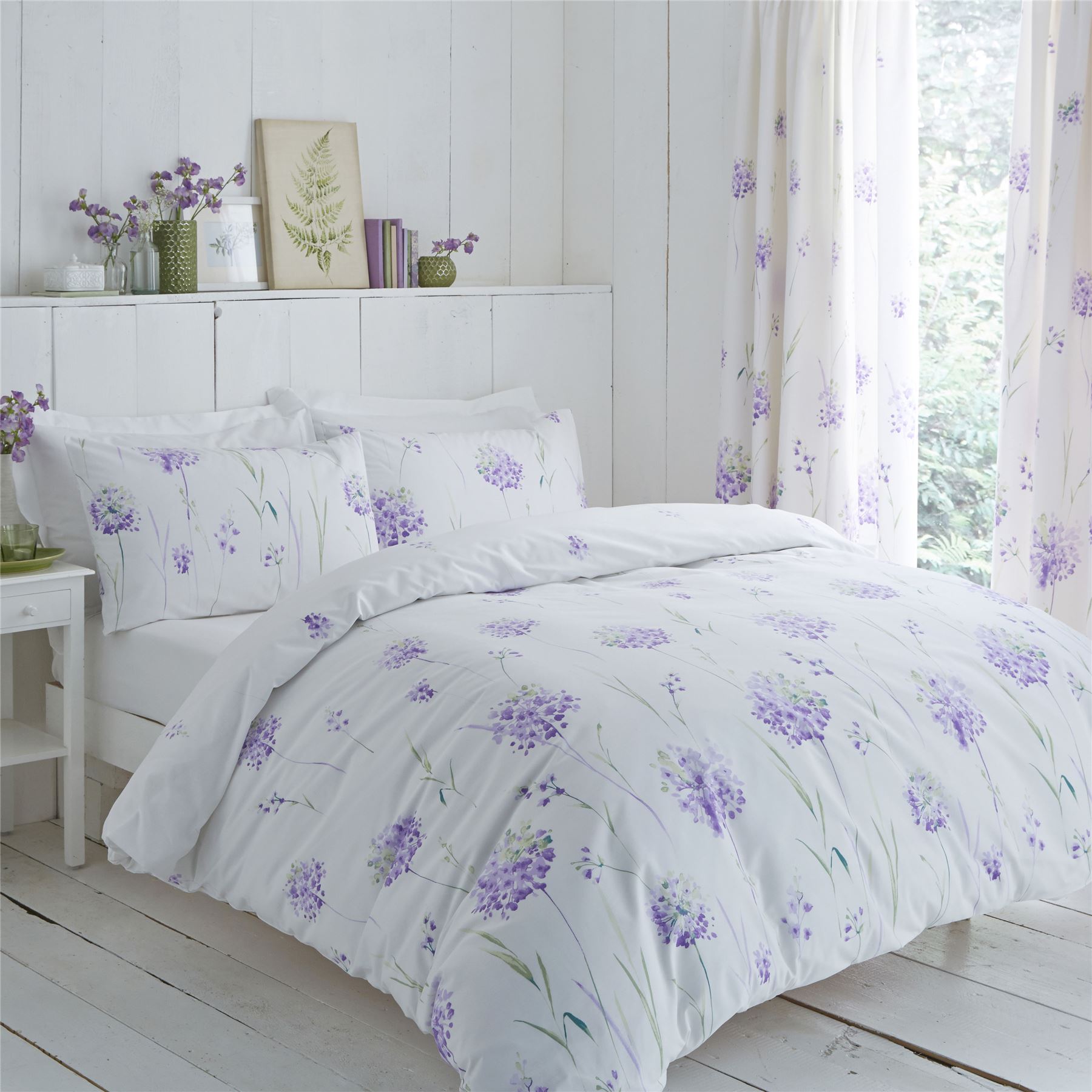 ALLIUM FLOWERS PURPLE GREEN 144 TC COTTON BLEND SUPER KING DUVET COVER