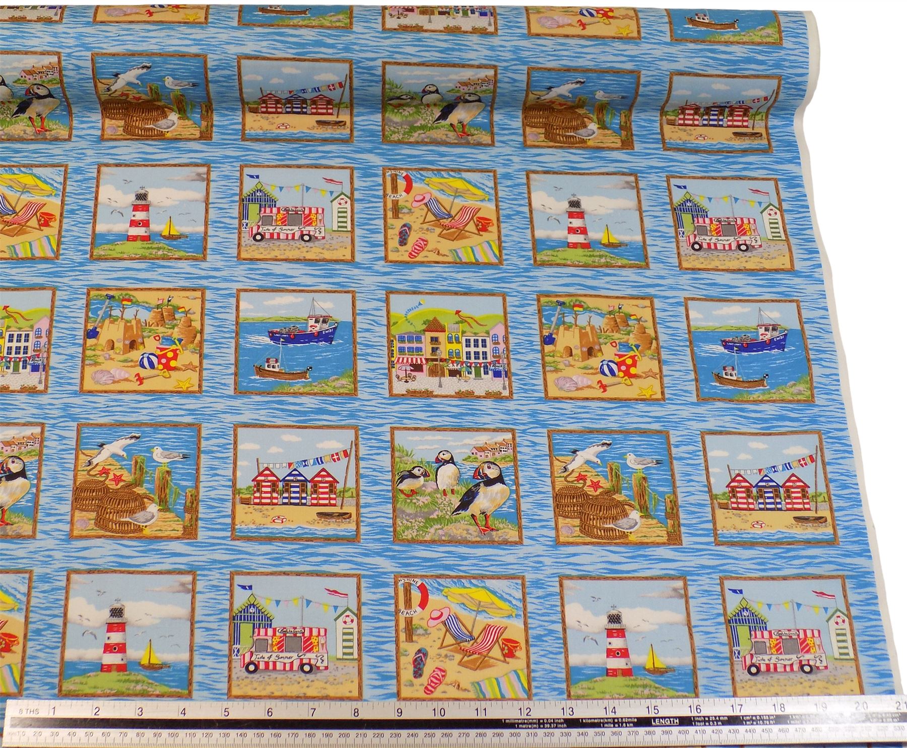 Seaside Squares Blue Sea 100 Cotton High Quality Fabric Material *3 Sizes* eBay