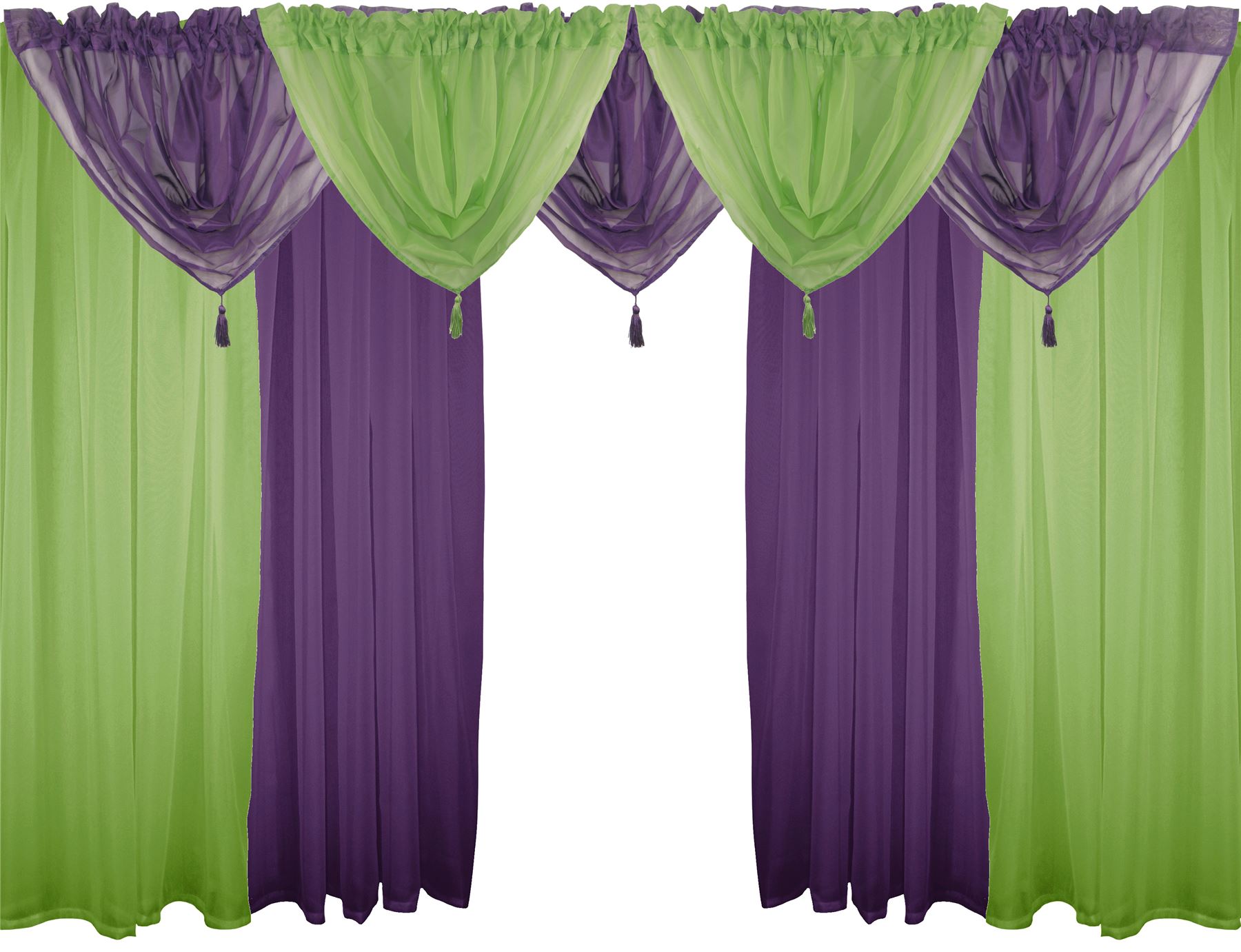 Green Purple 9 Piece Voile Set 48 122cm Rod Pocket Curtains